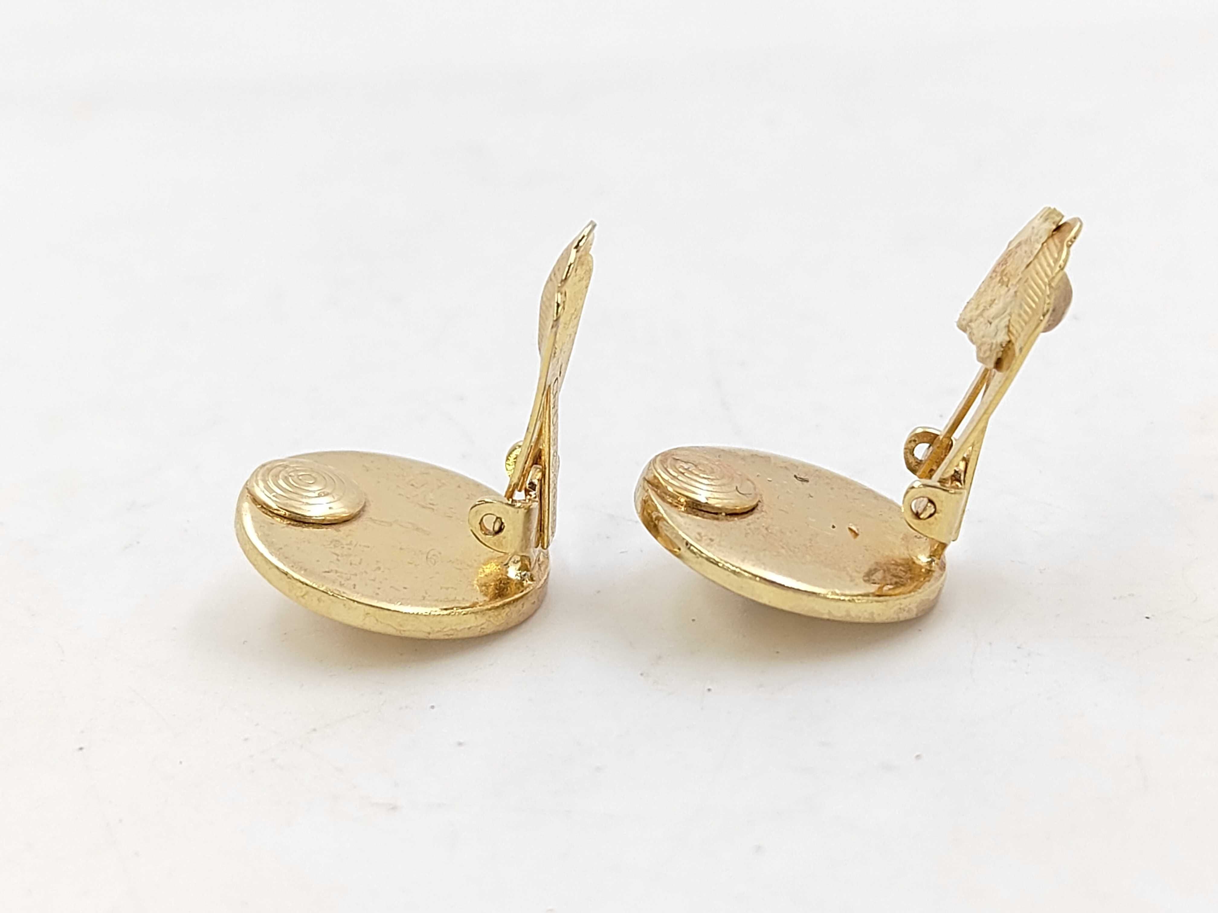 Gold Circle Plate Stone Earrings — view 3