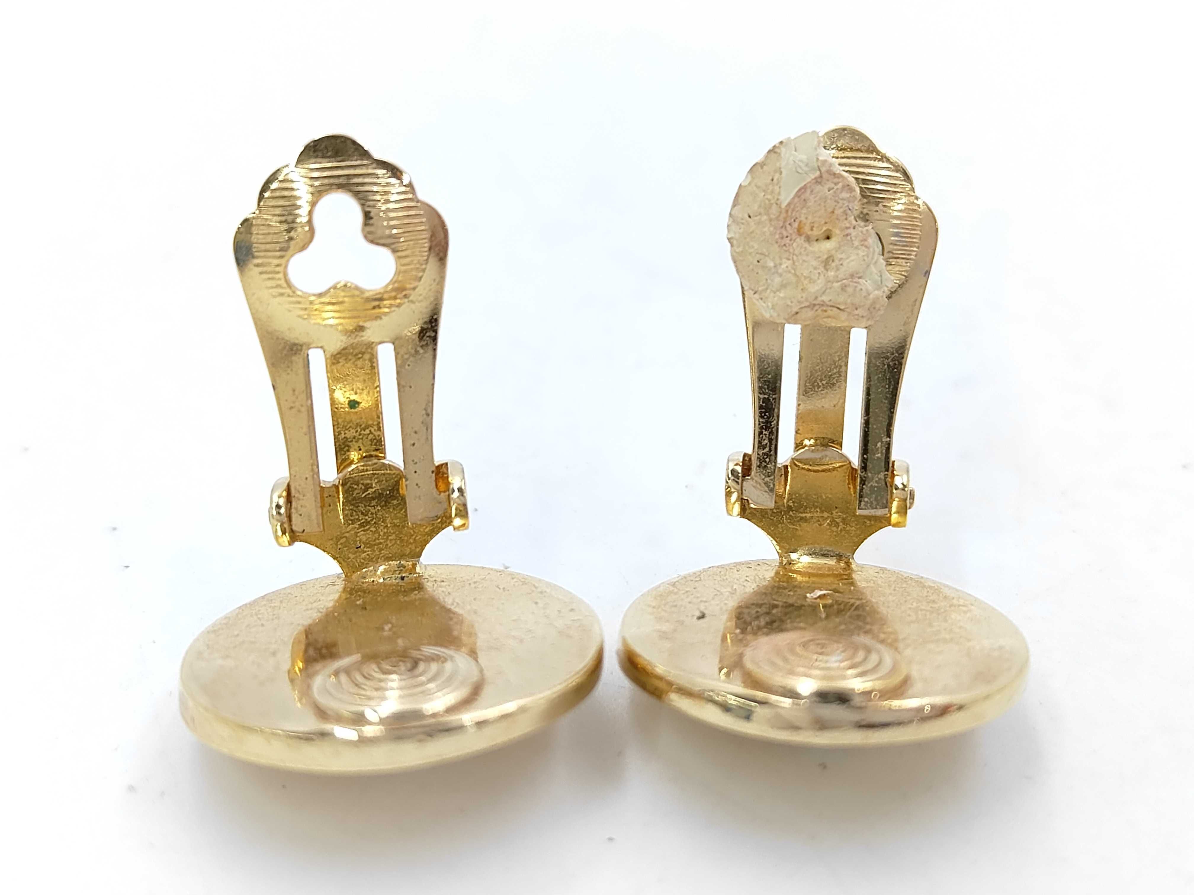 Gold Circle Plate Stone Earrings — view 4