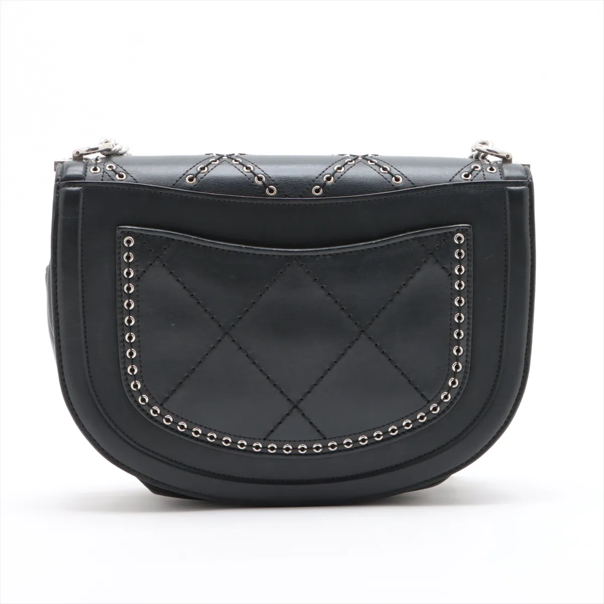 Matelasse Leather Chain Shoulder Bag Coco Eyelet Black Silver Hardware 25278775 25th Series — view 2