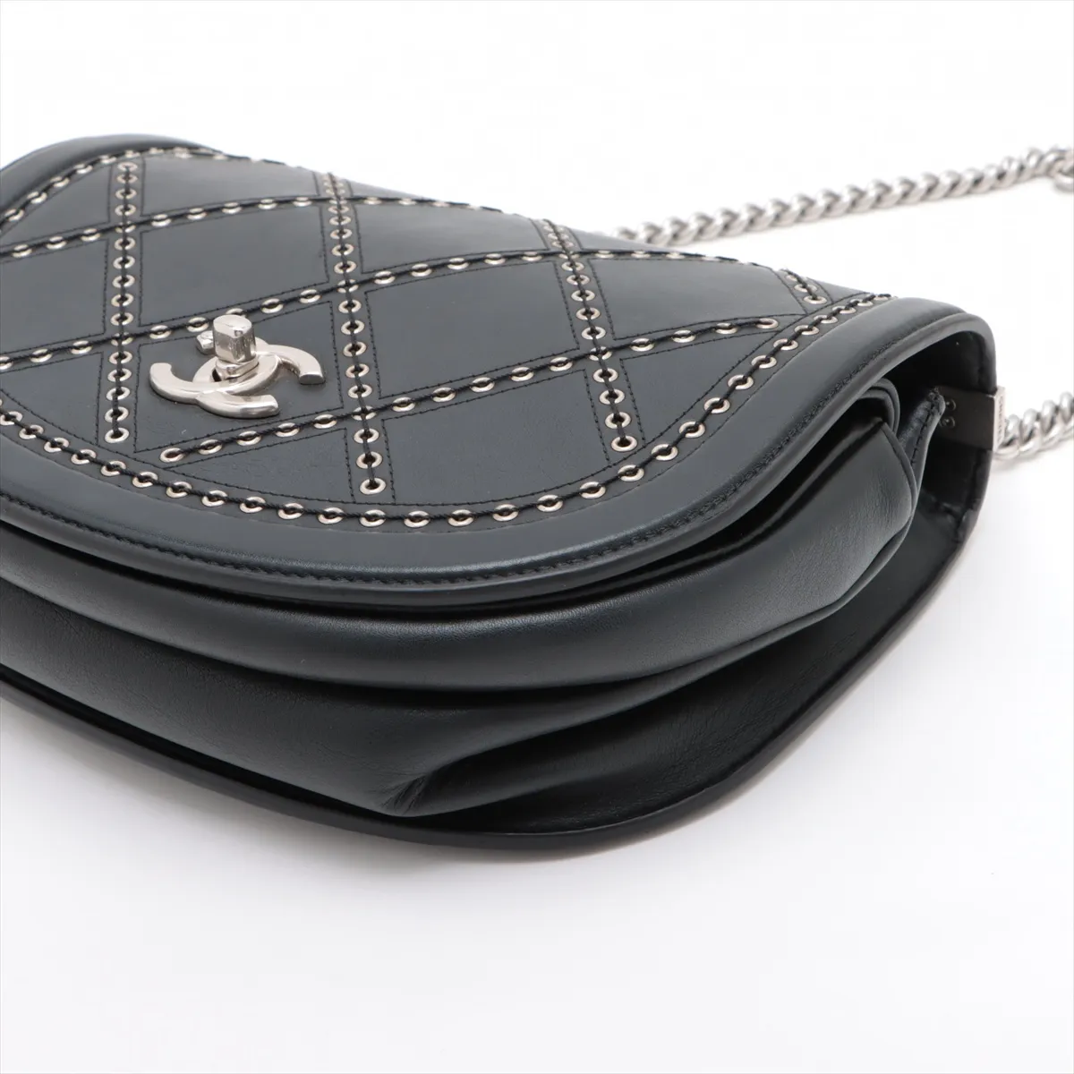 Matelasse Leather Chain Shoulder Bag Coco Eyelet Black Silver Hardware 25278775 25th Series — view 3