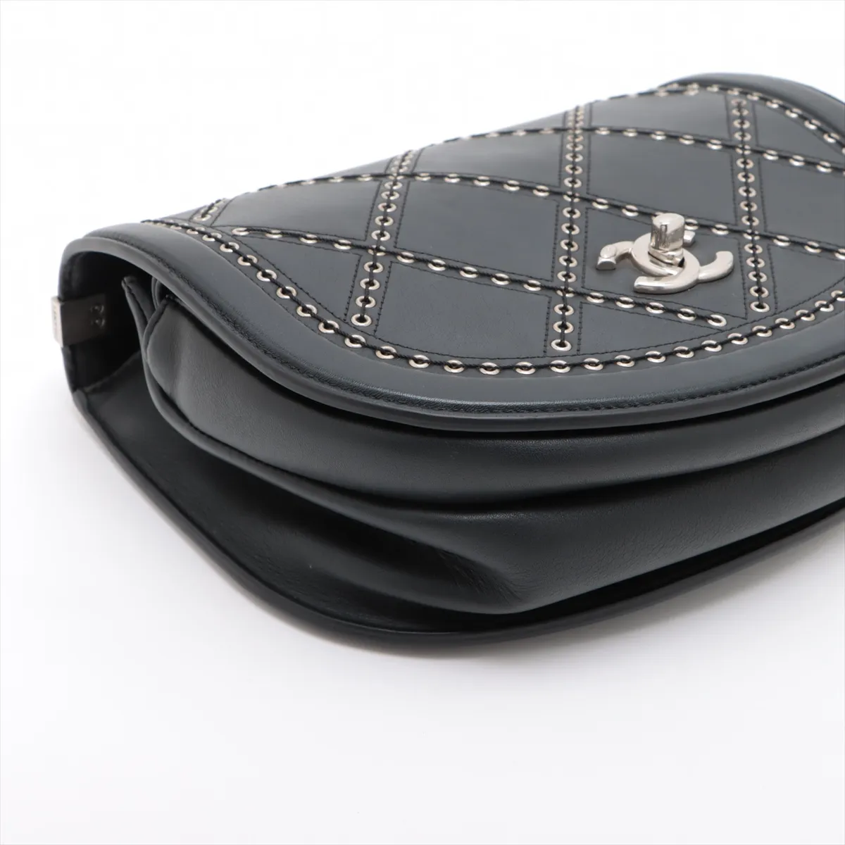 Matelasse Leather Chain Shoulder Bag Coco Eyelet Black Silver Hardware 25278775 25th Series — view 4