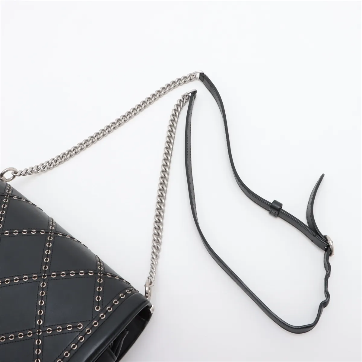 Matelasse Leather Chain Shoulder Bag Coco Eyelet Black Silver Hardware 25278775 25th Series — view 5