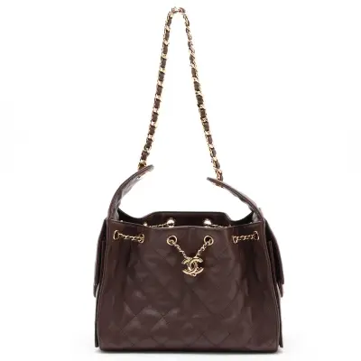 [Individually packaged] Chanel 25 Small Caviar Skin Chain Shoulder Bag, Brown with Gold Hardware, C65ACKPK, Random Plate, AS5293