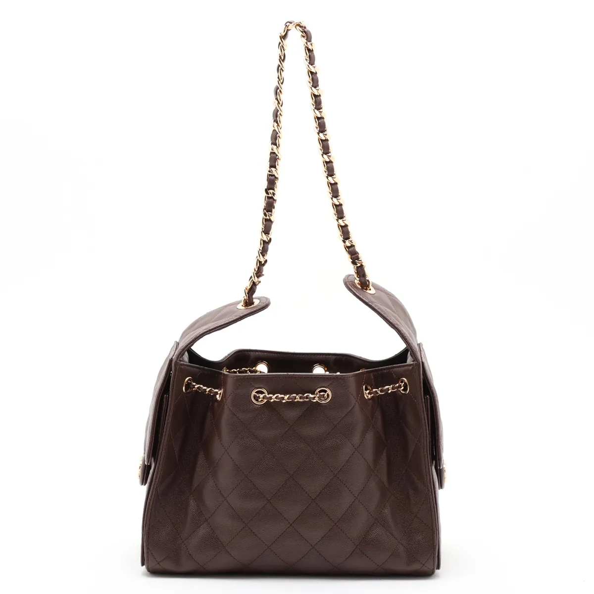[Individually packaged] Chanel 25 Small Caviar Skin Chain Shoulder Bag, Brown with Gold Hardware, C65ACKPK, Random Plate, AS5293 — view 2