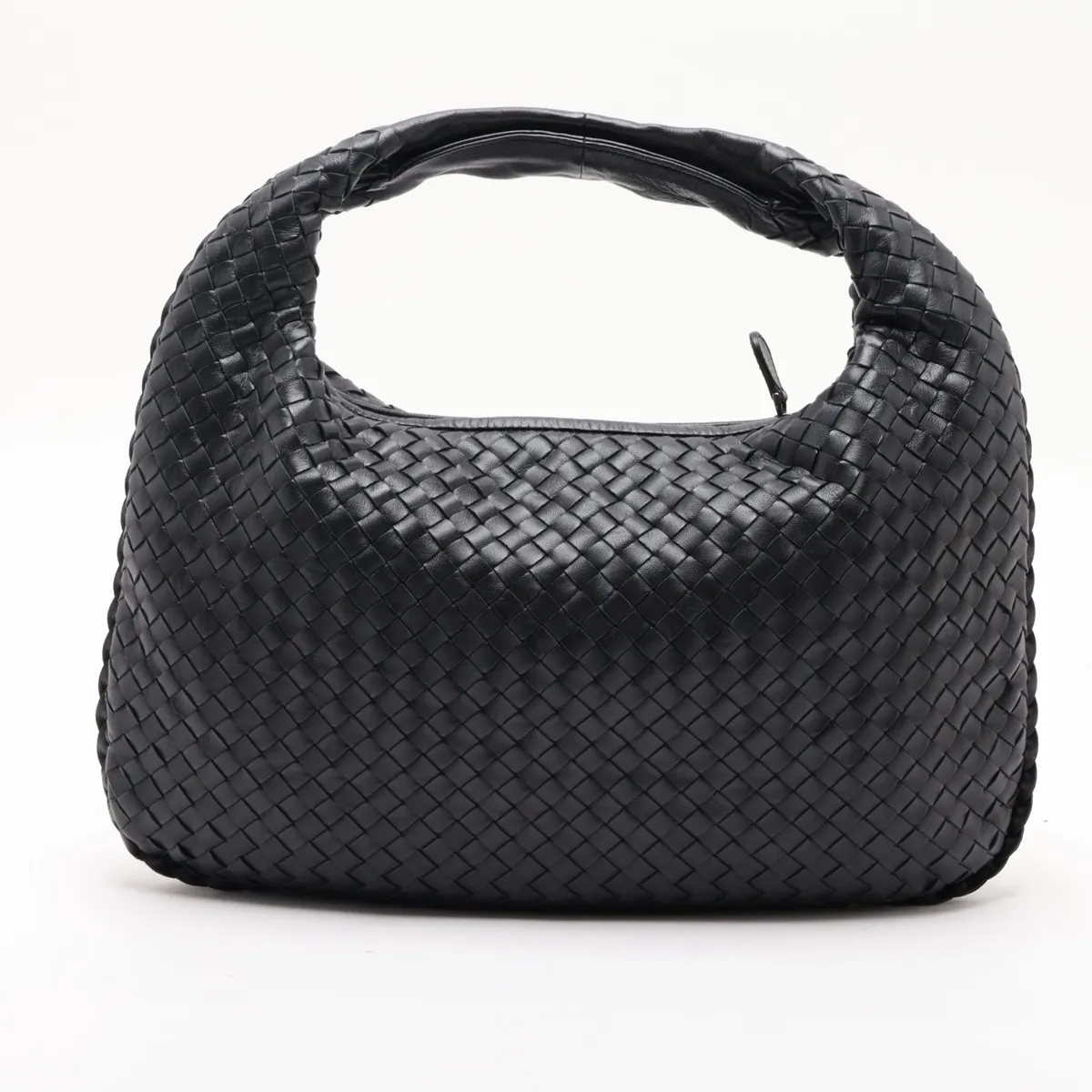 Intrecciato Hobo Leather Shoulder Bag, Black — view 2