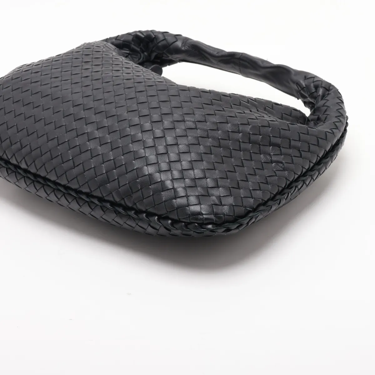 Intrecciato Hobo Leather Shoulder Bag, Black — view 3
