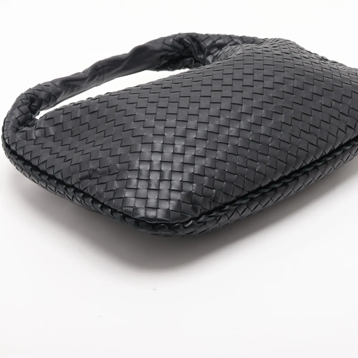 Intrecciato Hobo Leather Shoulder Bag, Black — view 4