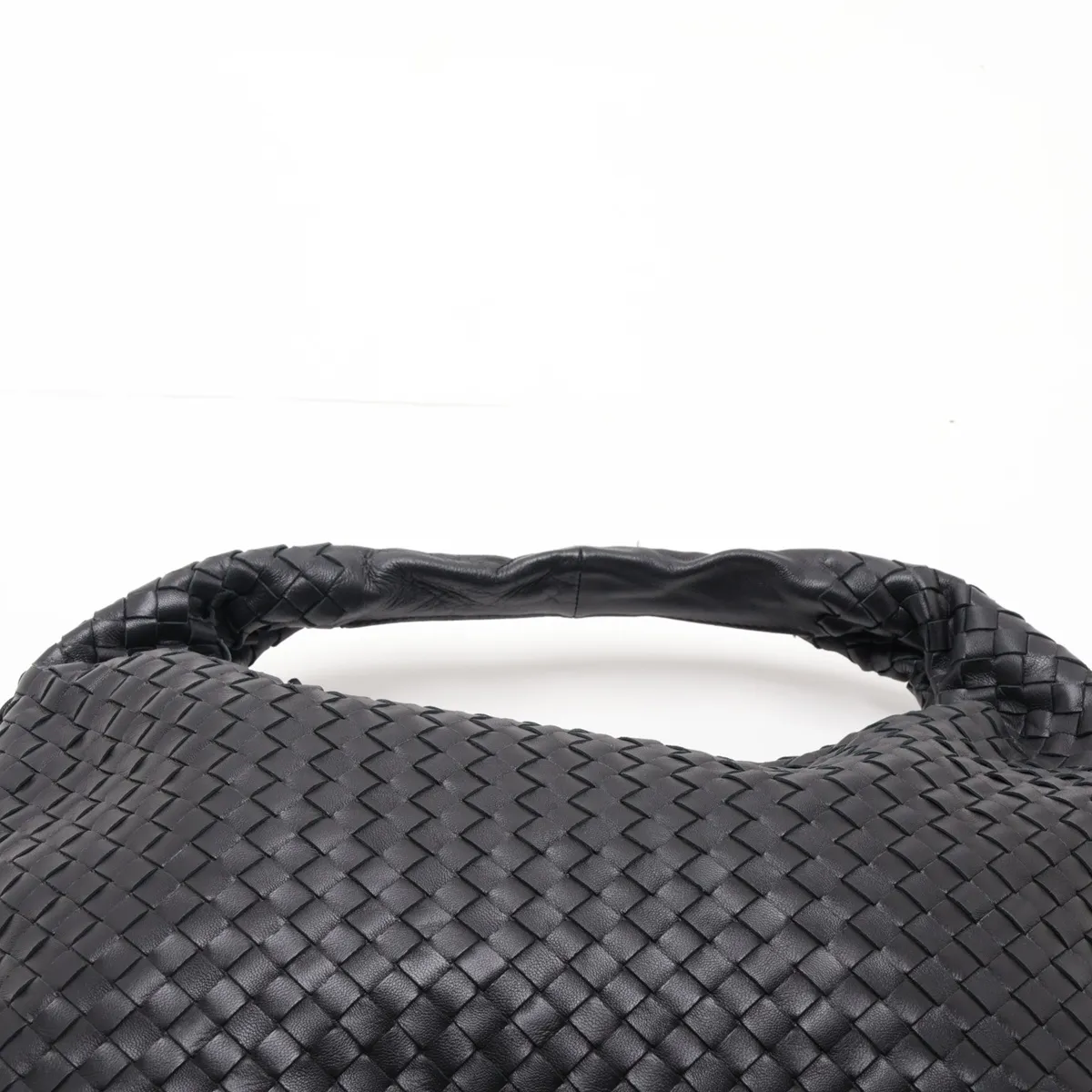 Intrecciato Hobo Leather Shoulder Bag, Black — view 6