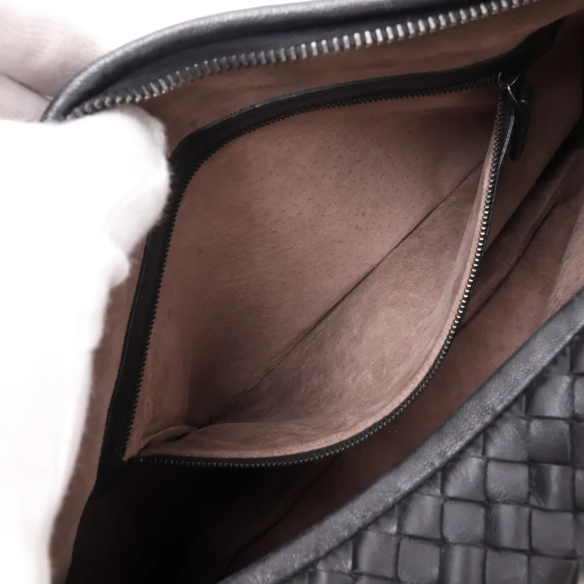 Intrecciato Hobo Leather Shoulder Bag, Black — view 8
