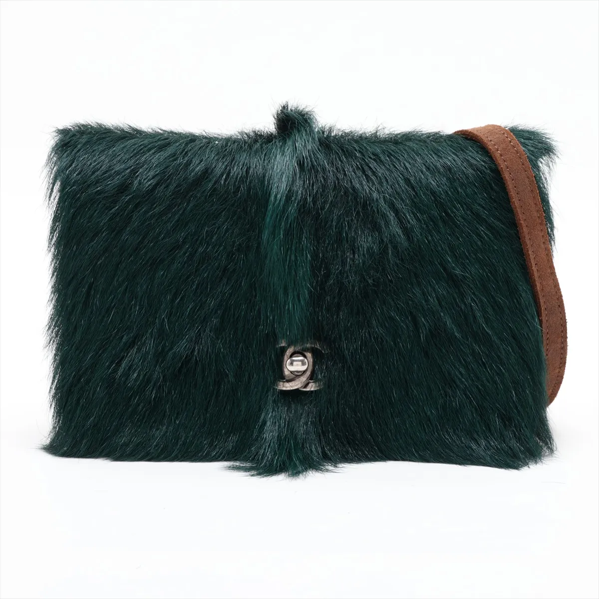 Coco Mark Fur x Suede Chain Shoulder Bag, Green x Brown, Gunmetal Hardware, Item Number 18190915, Series 18