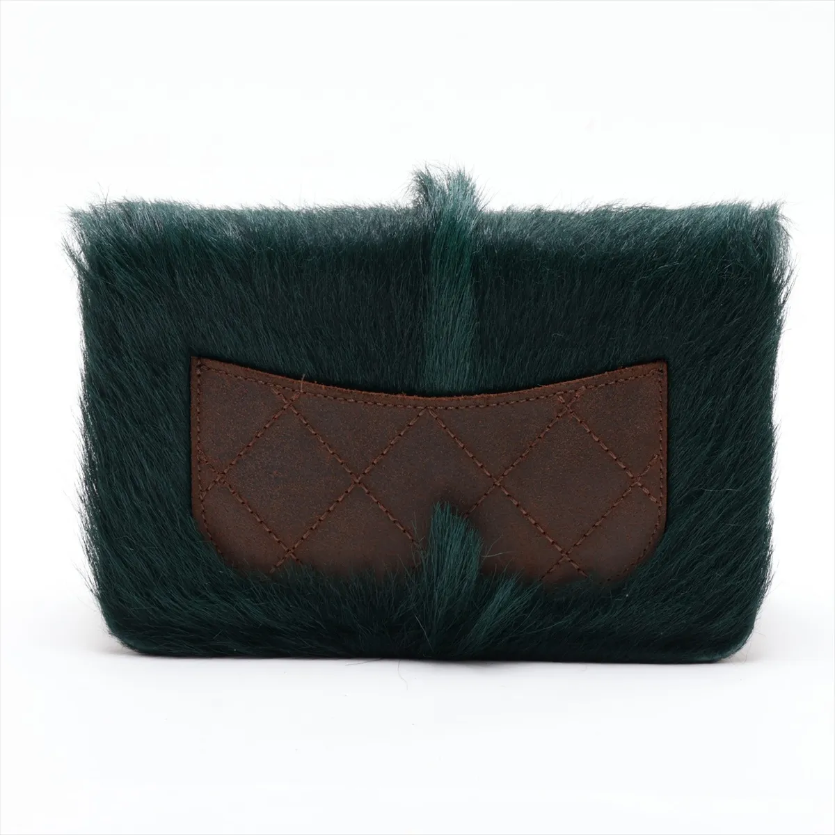 Coco Mark Fur x Suede Chain Shoulder Bag, Green x Brown, Gunmetal Hardware, Item Number 18190915, Series 18 — view 2