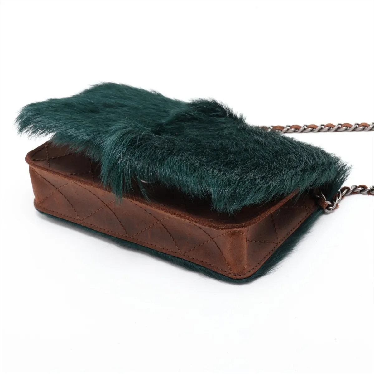Coco Mark Fur x Suede Chain Shoulder Bag, Green x Brown, Gunmetal Hardware, Item Number 18190915, Series 18 — view 3