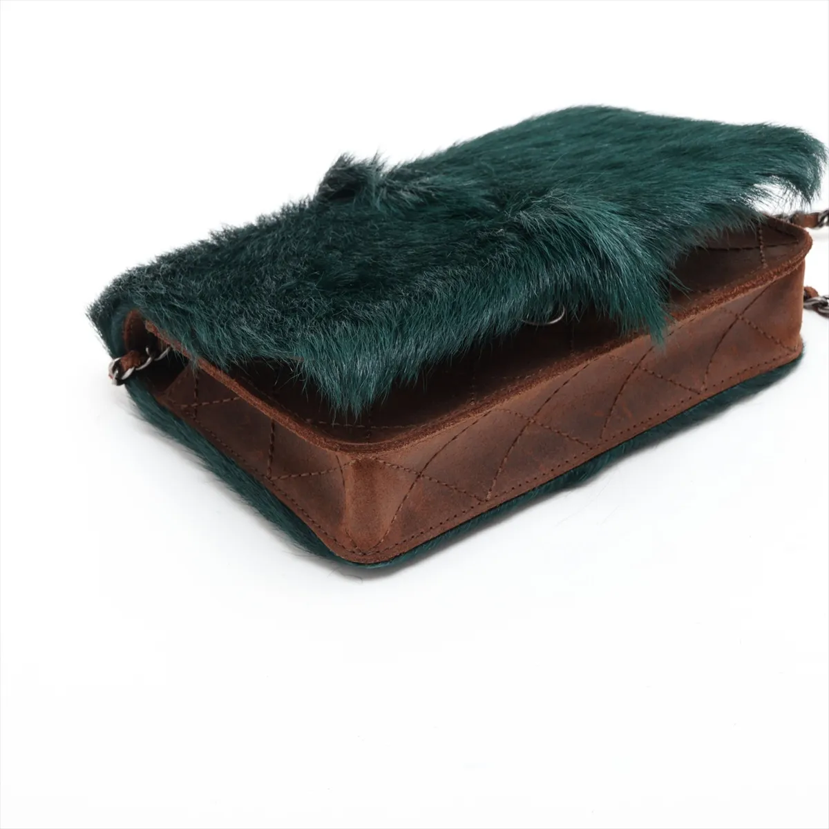 Coco Mark Fur x Suede Chain Shoulder Bag, Green x Brown, Gunmetal Hardware, Item Number 18190915, Series 18 — view 4
