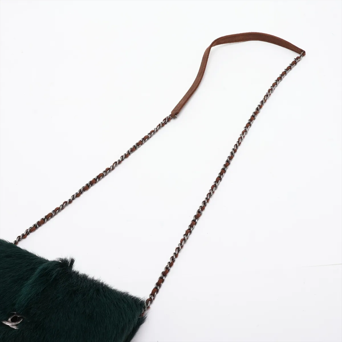 Coco Mark Fur x Suede Chain Shoulder Bag, Green x Brown, Gunmetal Hardware, Item Number 18190915, Series 18 — view 5