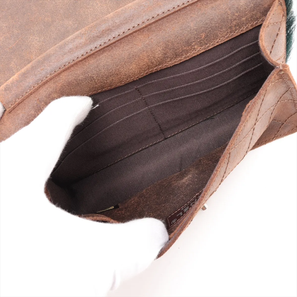Coco Mark Fur x Suede Chain Shoulder Bag, Green x Brown, Gunmetal Hardware, Item Number 18190915, Series 18 — view 6