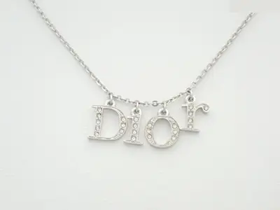 necklace, silver, rhinestones, chain approximately 38cm