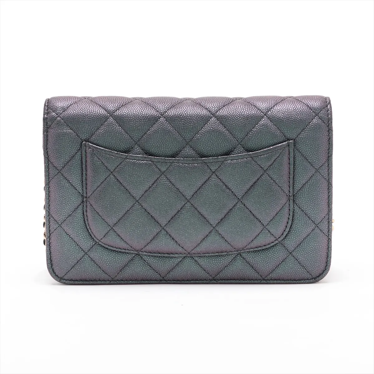 Matelassé Caviar Skin Chain Wallet, Green with Gold Hardware, 27657783, Serial Number 27 — view 2