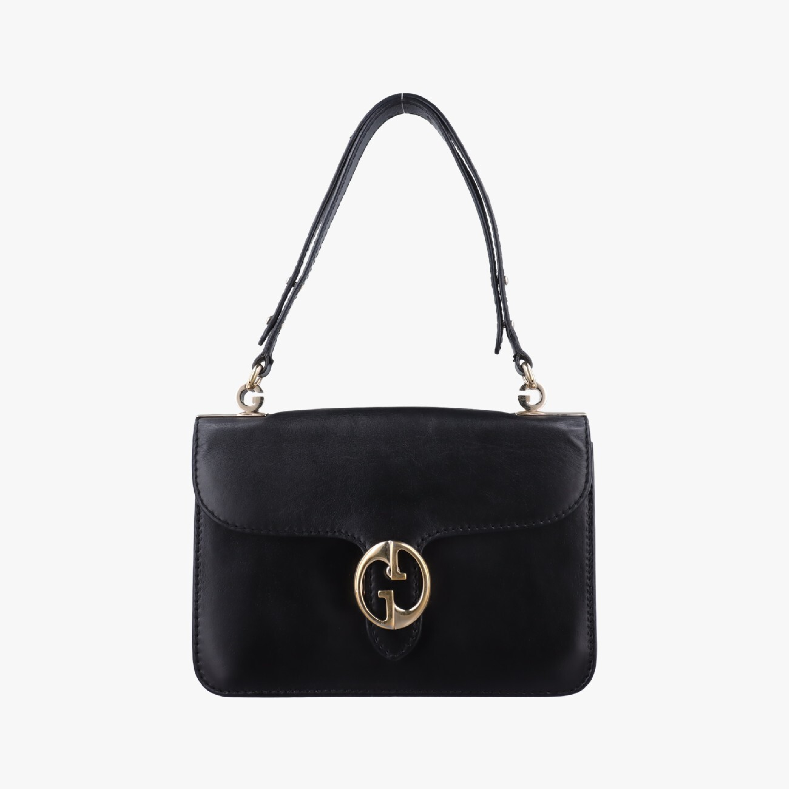 Interlocking 1973 Flap Black Leather Shoulder Bag 277522 E010257779