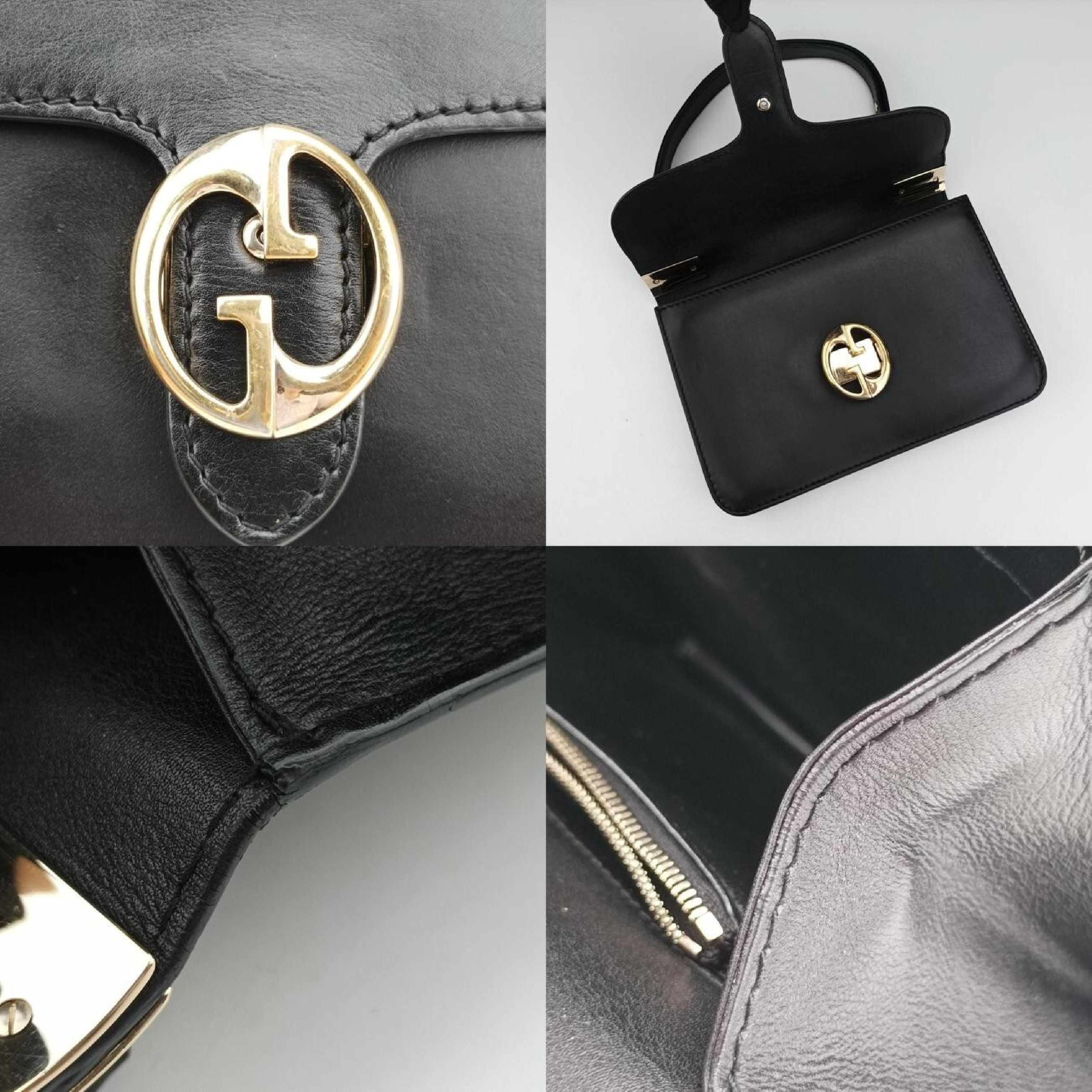 Interlocking 1973 Flap Black Leather Shoulder Bag 277522 E010257779 — view 9