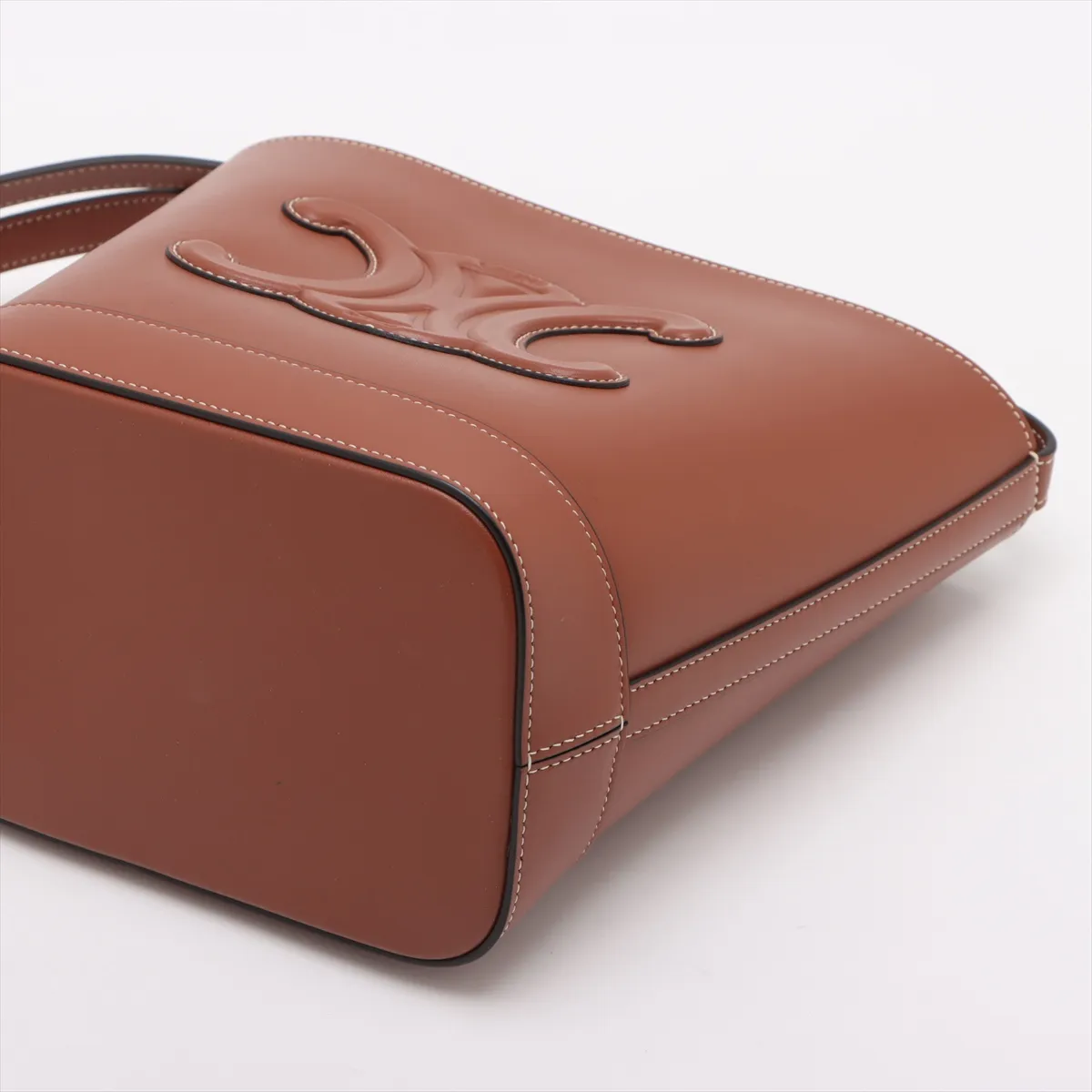 Triomphe Small Bucket Leather Shoulder Bag Brown — view 3