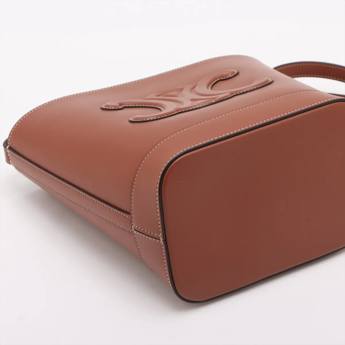 Triomphe Small Bucket Leather Shoulder Bag Brown — view 4