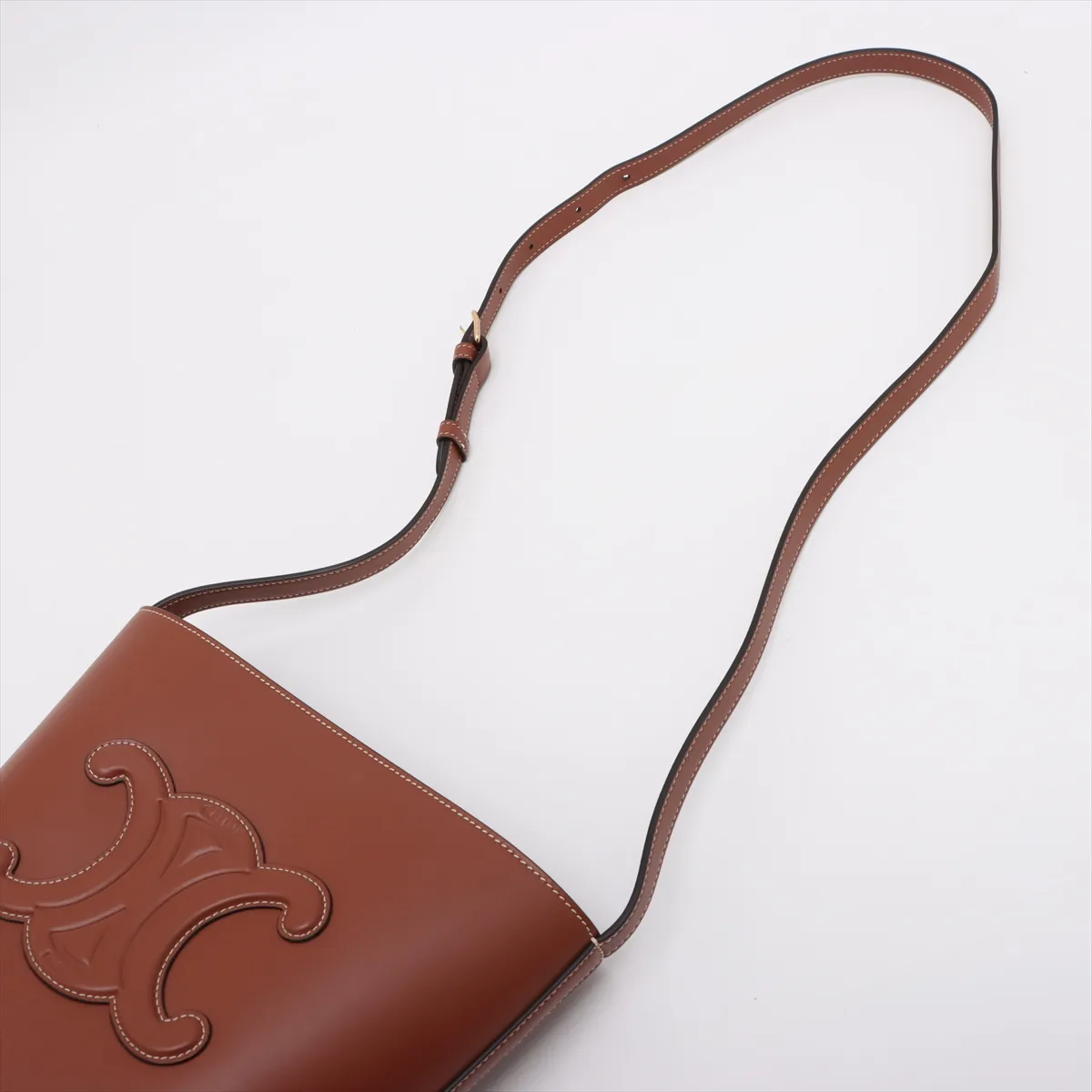 Triomphe Small Bucket Leather Shoulder Bag Brown — view 5