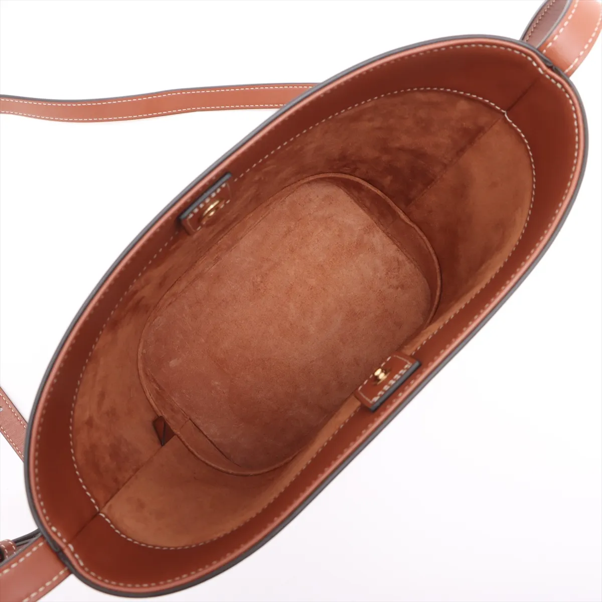 Triomphe Small Bucket Leather Shoulder Bag Brown — view 6