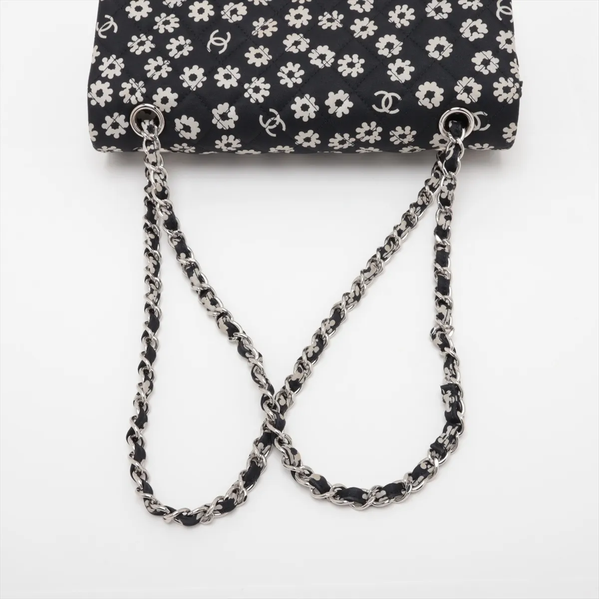[Individually packaged] Chanel Matelassé 25 Canvas Double Flap Double Chain Bag, Black, Silver Hardware, CCAHJGE2, Random Plate, A01112 — view 5