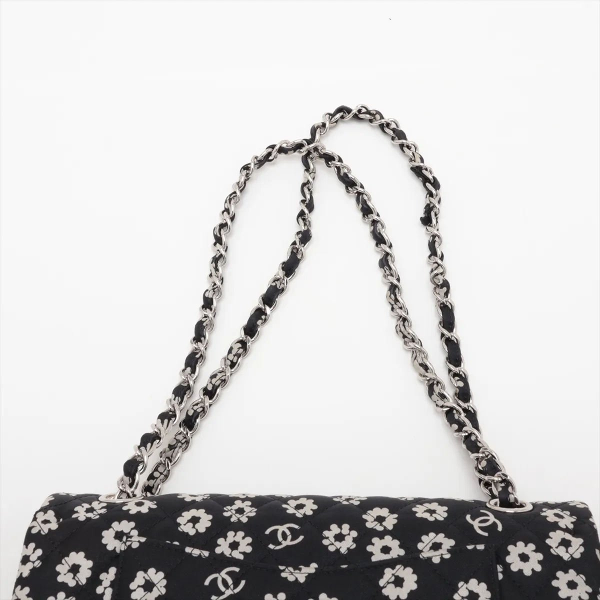 [Individually packaged] Chanel Matelassé 25 Canvas Double Flap Double Chain Bag, Black, Silver Hardware, CCAHJGE2, Random Plate, A01112 — view 6