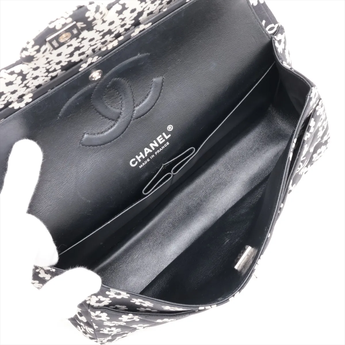 [Individually packaged] Chanel Matelassé 25 Canvas Double Flap Double Chain Bag, Black, Silver Hardware, CCAHJGE2, Random Plate, A01112 — view 7