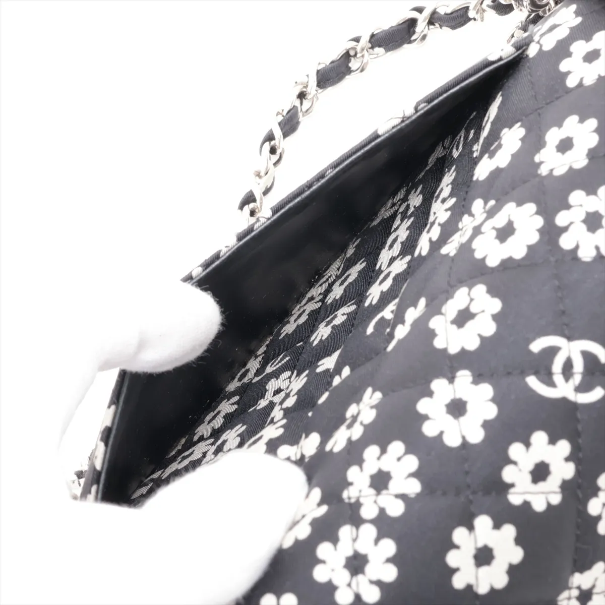 [Individually packaged] Chanel Matelassé 25 Canvas Double Flap Double Chain Bag, Black, Silver Hardware, CCAHJGE2, Random Plate, A01112 — view 9