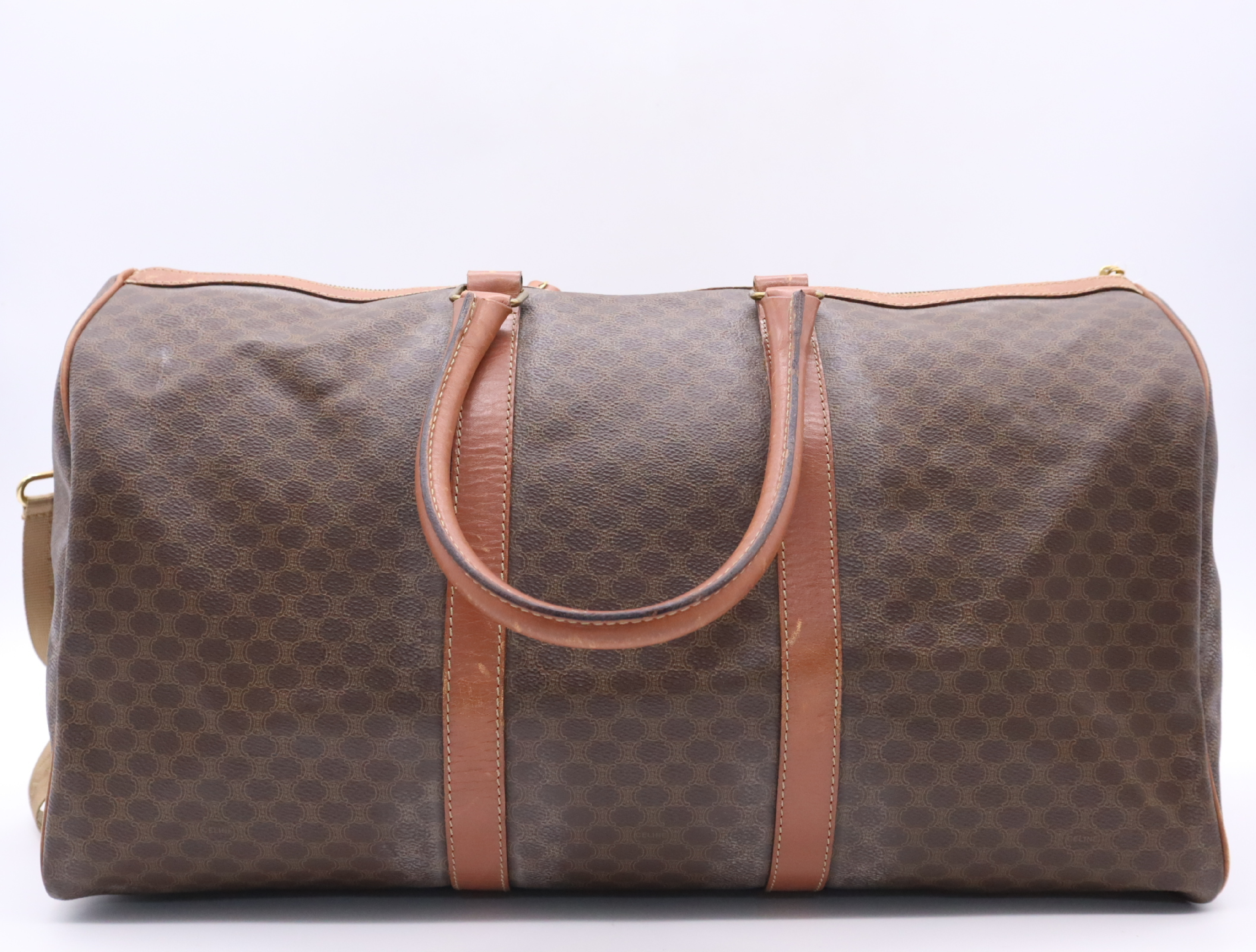 Leather Macadam Boston Bag, Brown, with Shoulder Strap — view 2