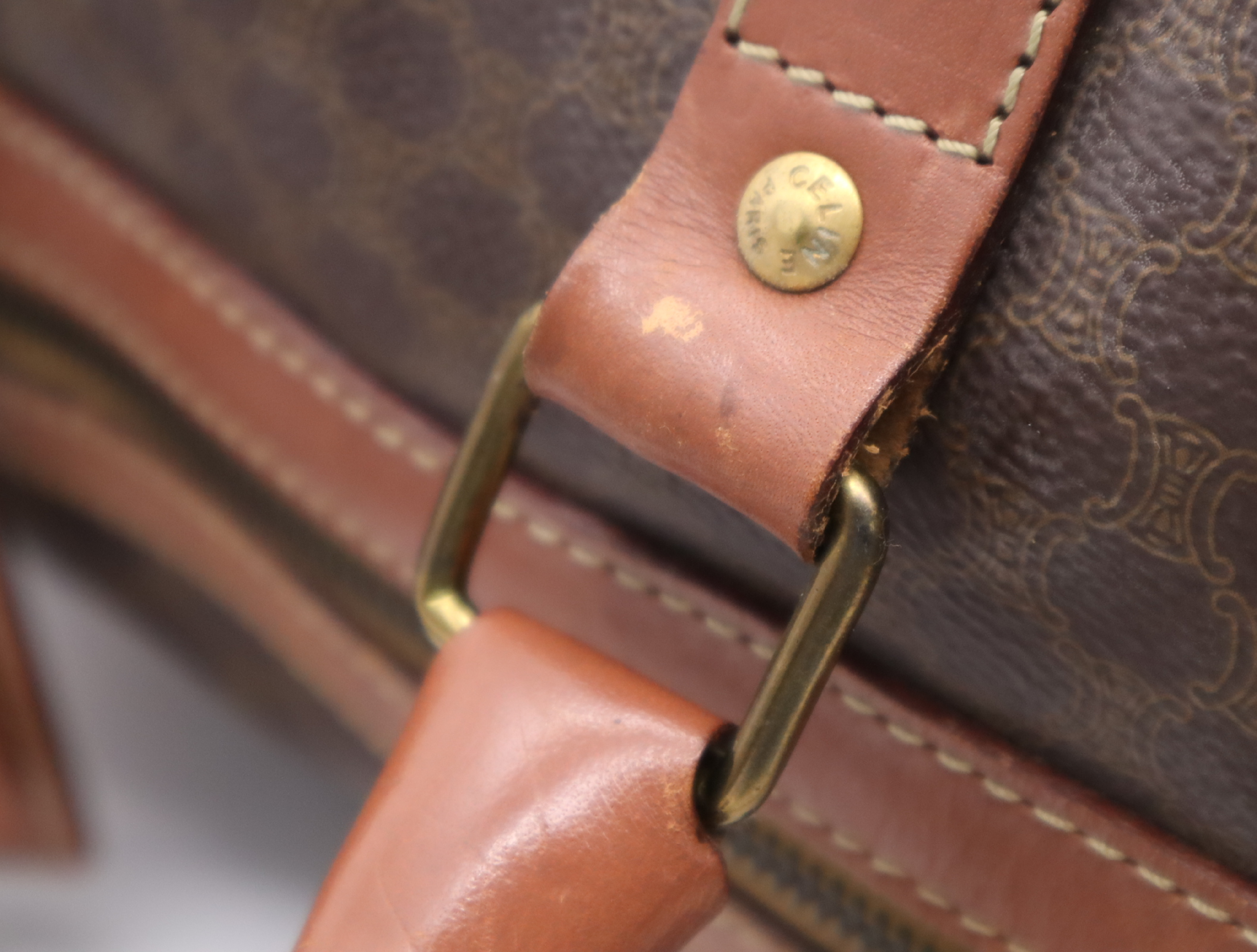 Leather Macadam Boston Bag, Brown, with Shoulder Strap — view 11
