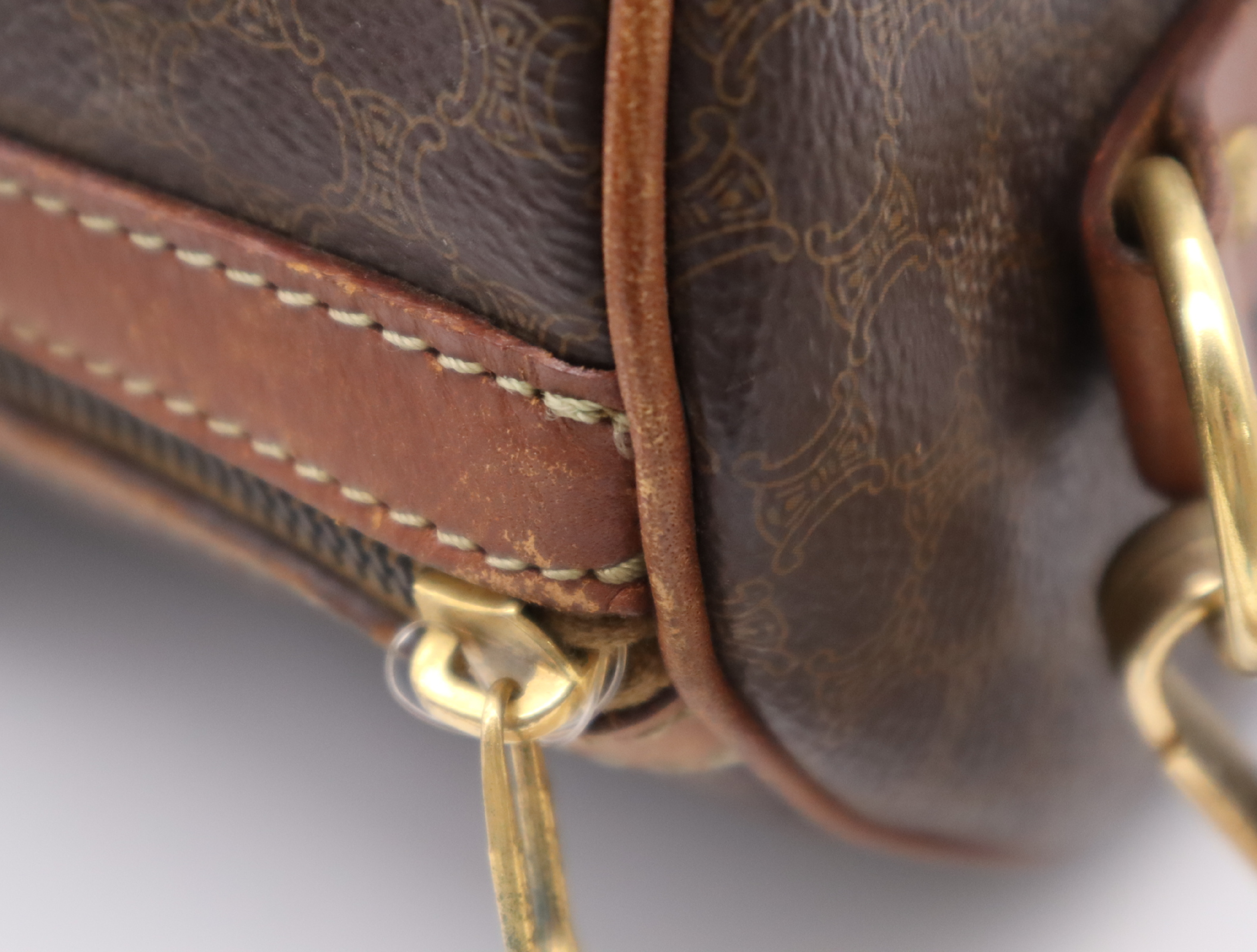 Leather Macadam Boston Bag, Brown, with Shoulder Strap — view 12