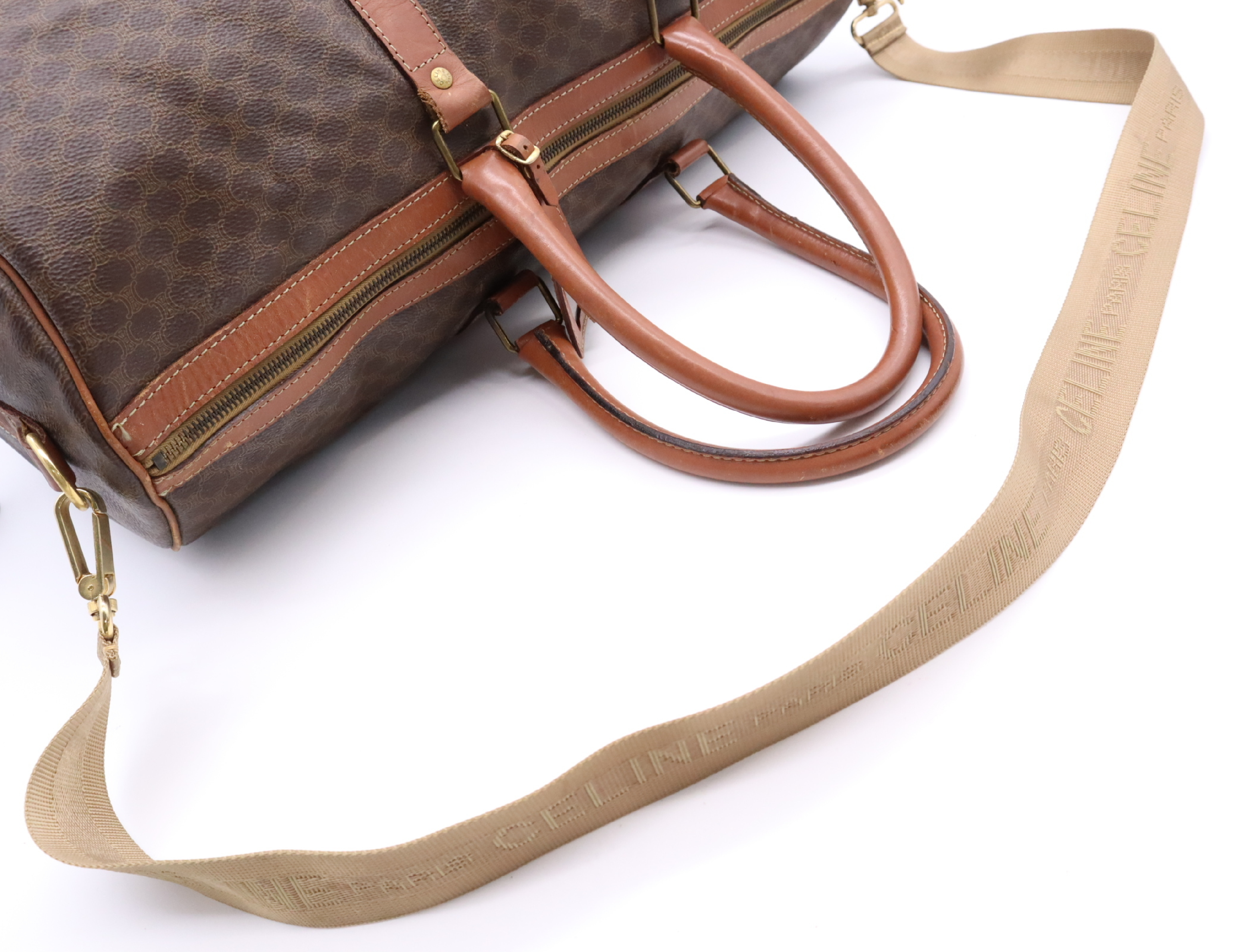 Leather Macadam Boston Bag, Brown, with Shoulder Strap — view 14