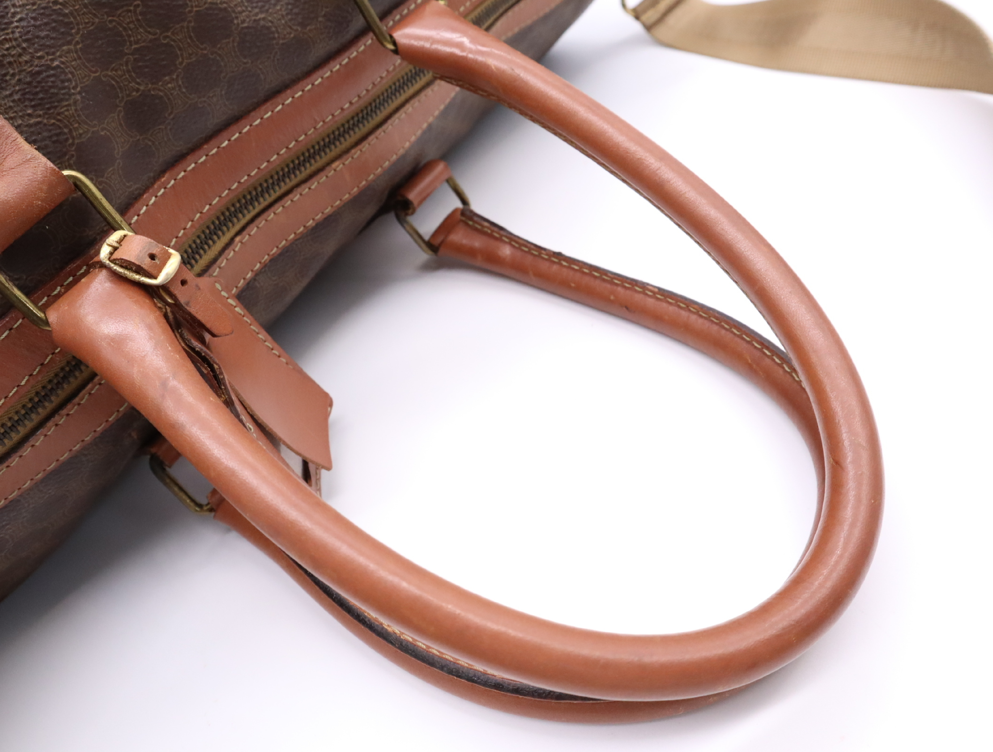 Leather Macadam Boston Bag, Brown, with Shoulder Strap — view 15