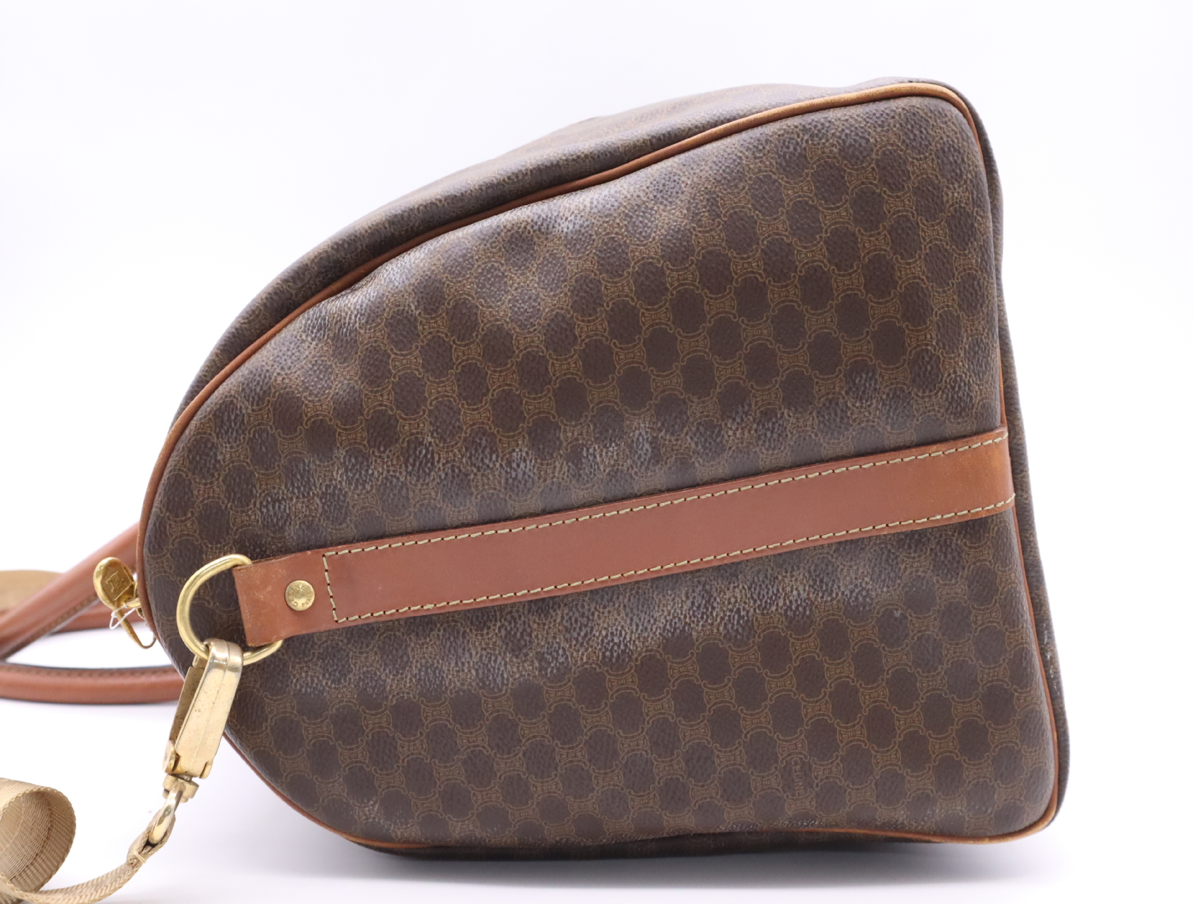 Leather Macadam Boston Bag, Brown, with Shoulder Strap — view 3