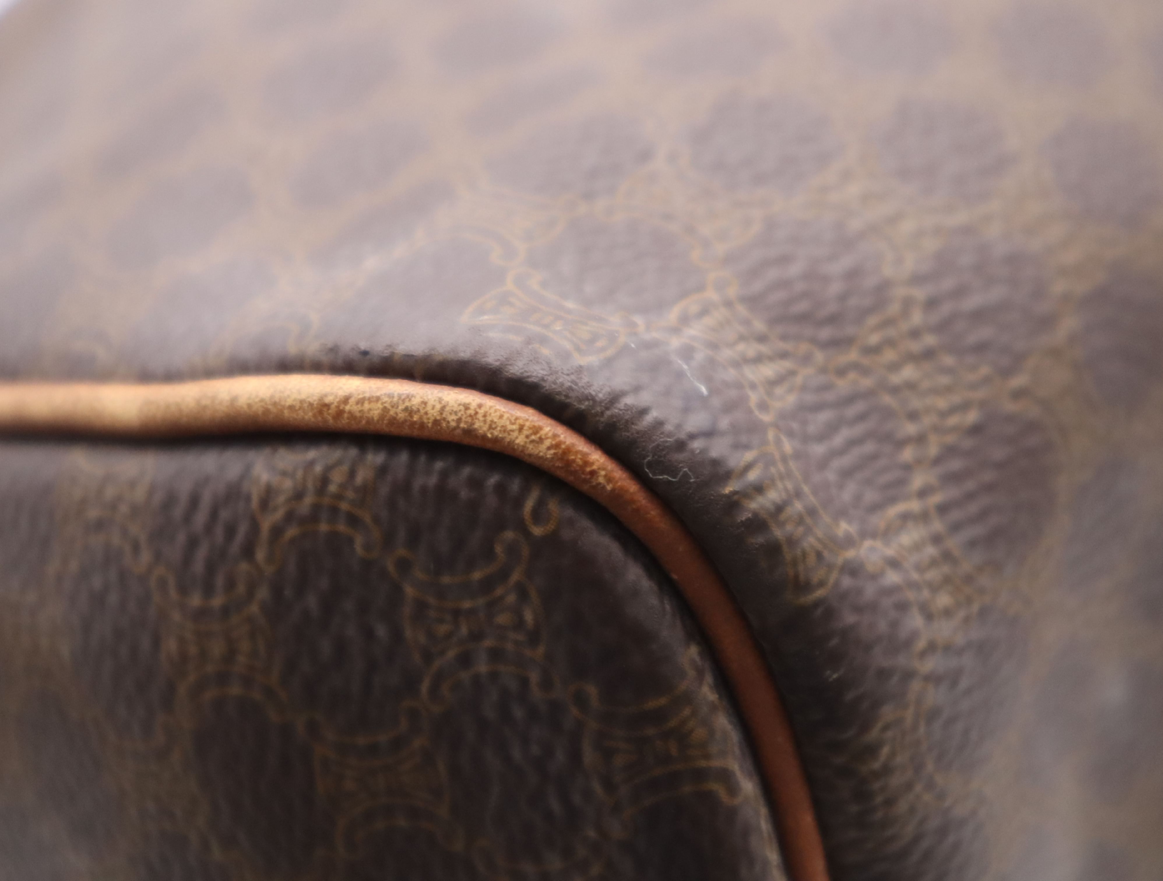 Leather Macadam Boston Bag, Brown, with Shoulder Strap — view 6