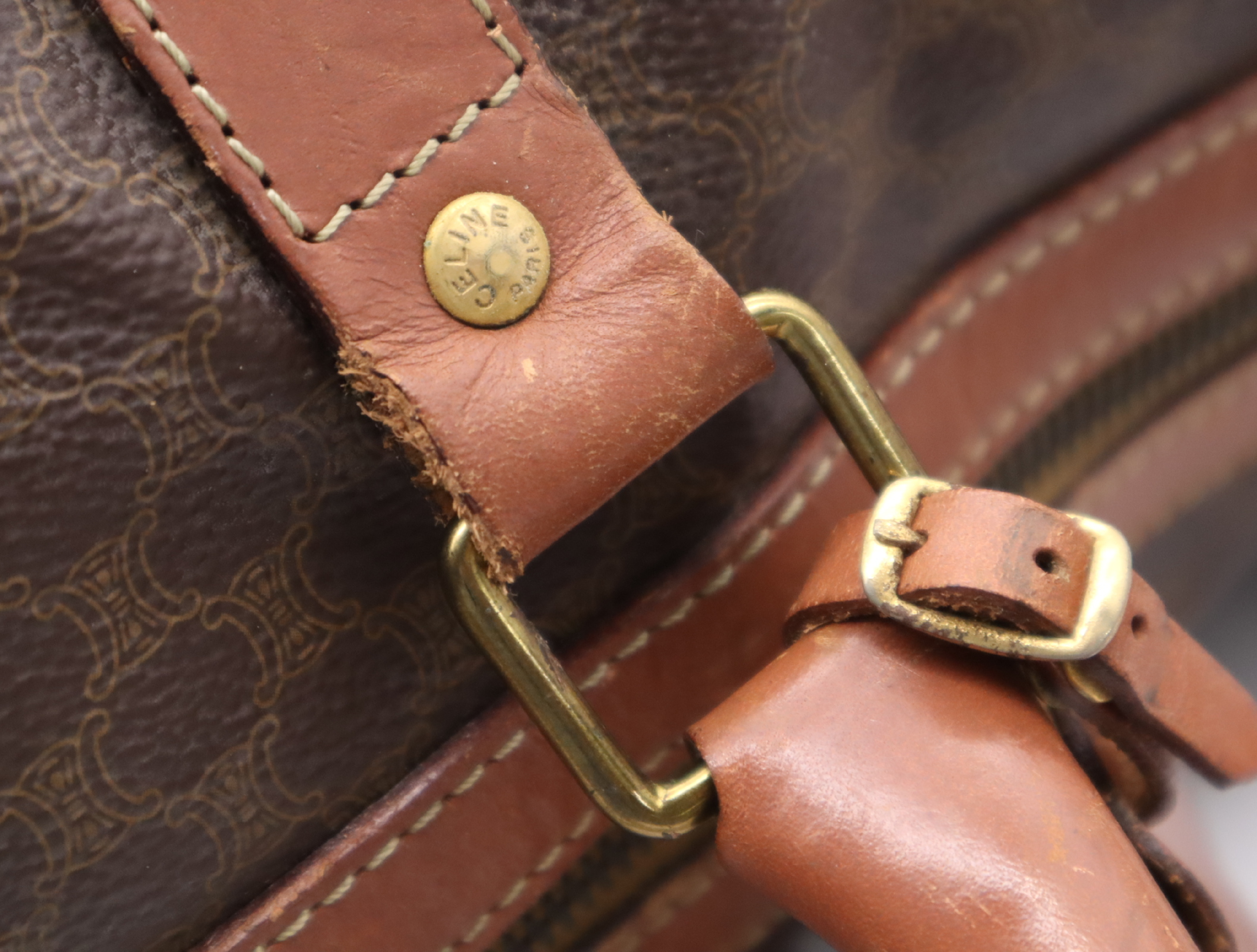 Leather Macadam Boston Bag, Brown, with Shoulder Strap — view 10