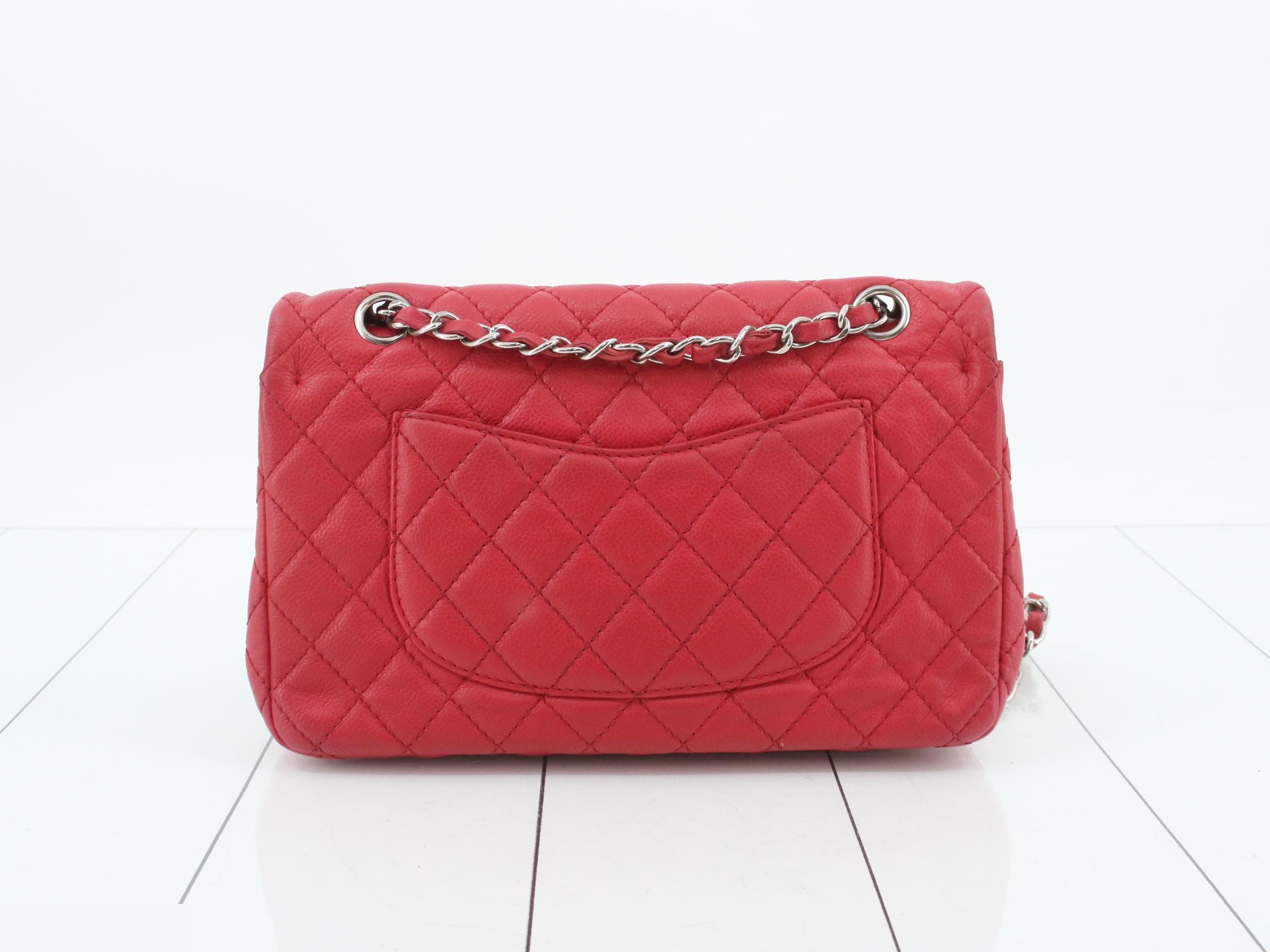 Matelassé 25 Caviar Skin Double Flap Double Chain Shoulder Bag, Red — view 2
