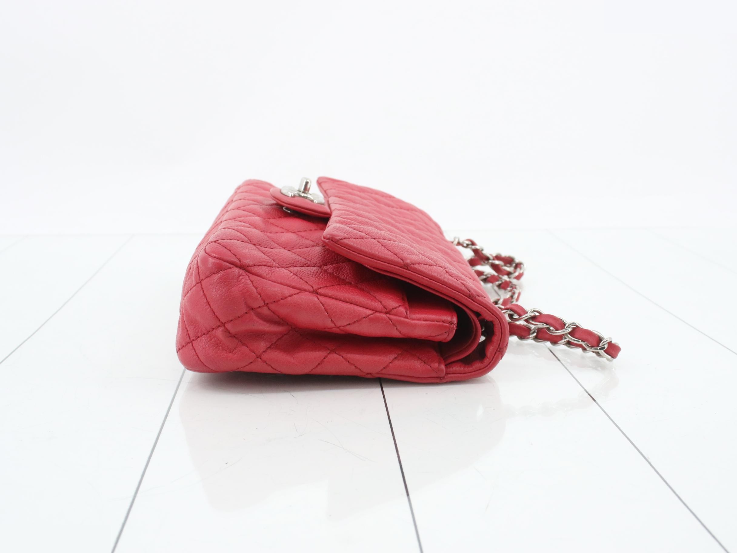 Matelassé 25 Caviar Skin Double Flap Double Chain Shoulder Bag, Red — view 3