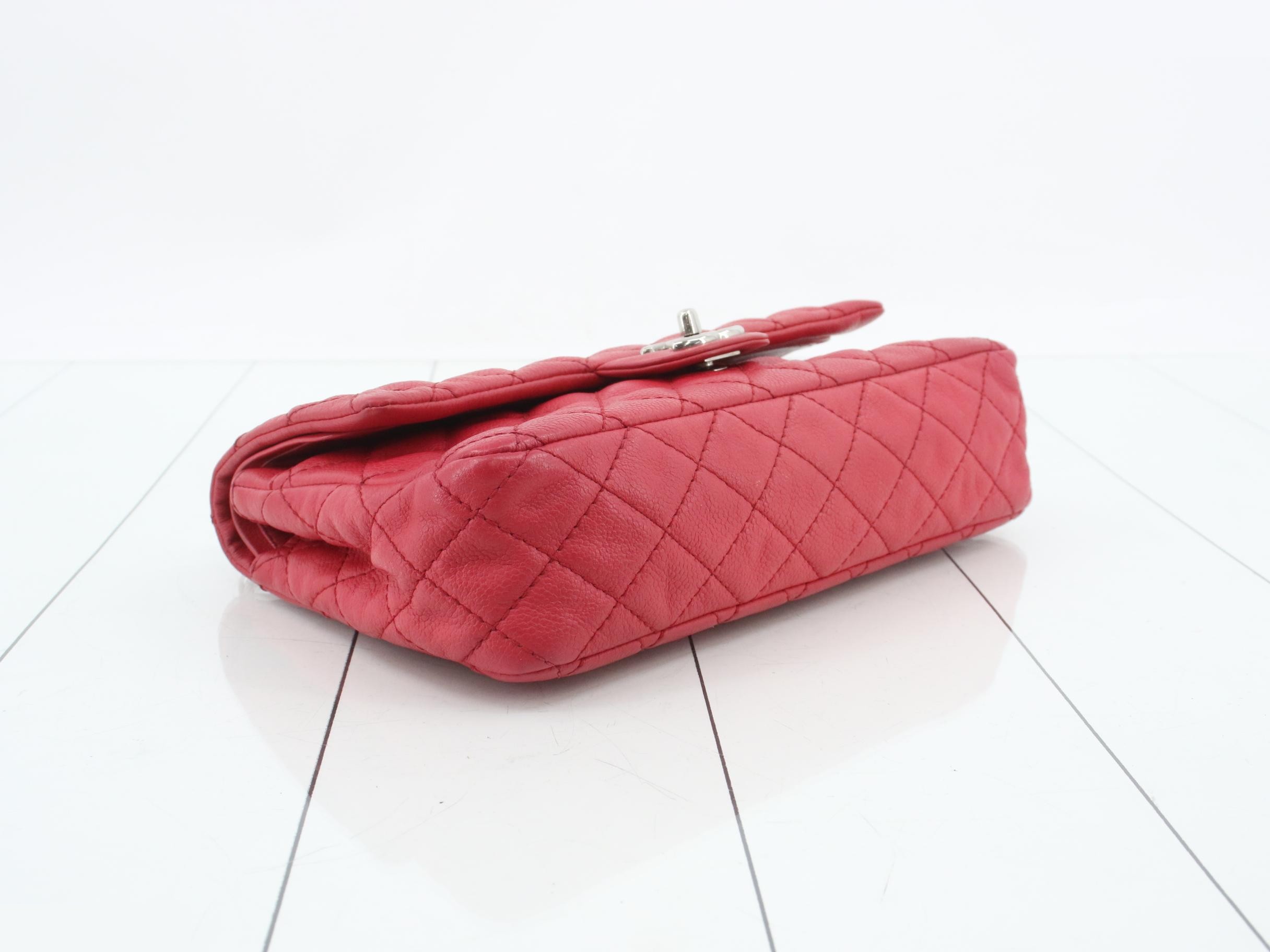 Matelassé 25 Caviar Skin Double Flap Double Chain Shoulder Bag, Red — view 5