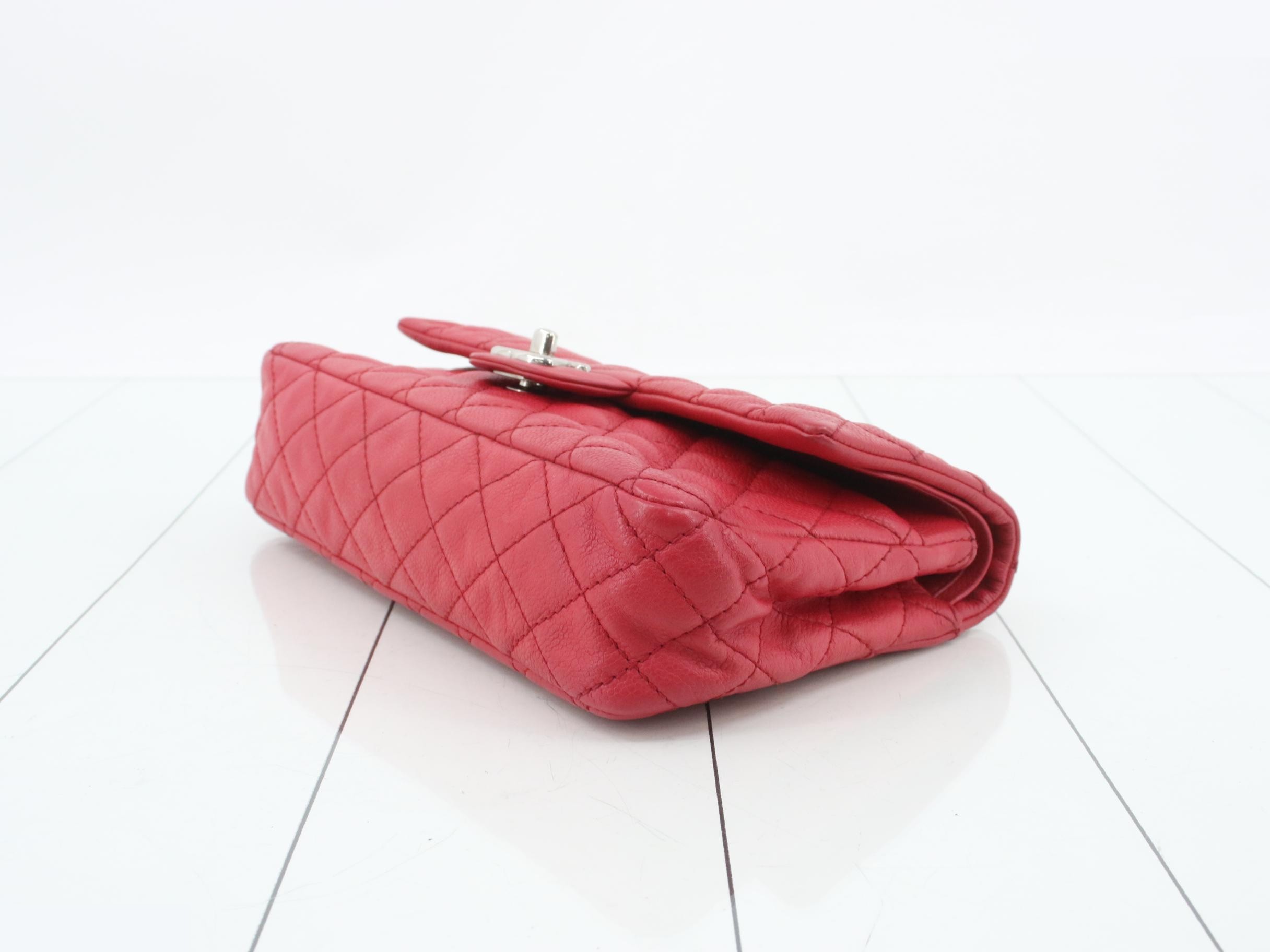 Matelassé 25 Caviar Skin Double Flap Double Chain Shoulder Bag, Red — view 6