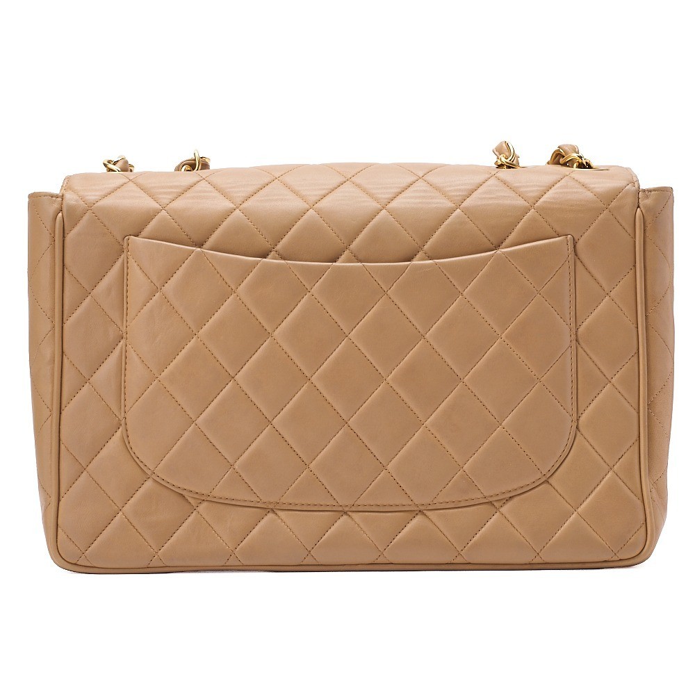 Lambskin Large Matelassé 30cm Chain Shoulder Bag, Beige — view 2