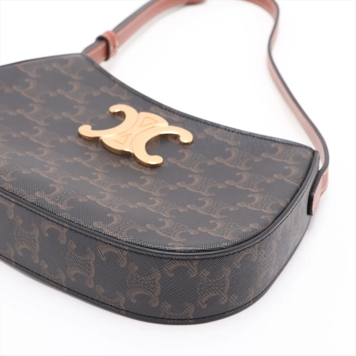 Triomphe Medium Tilly Bag, PVC x Leather Shoulder Bag, Black x Brown — view 3