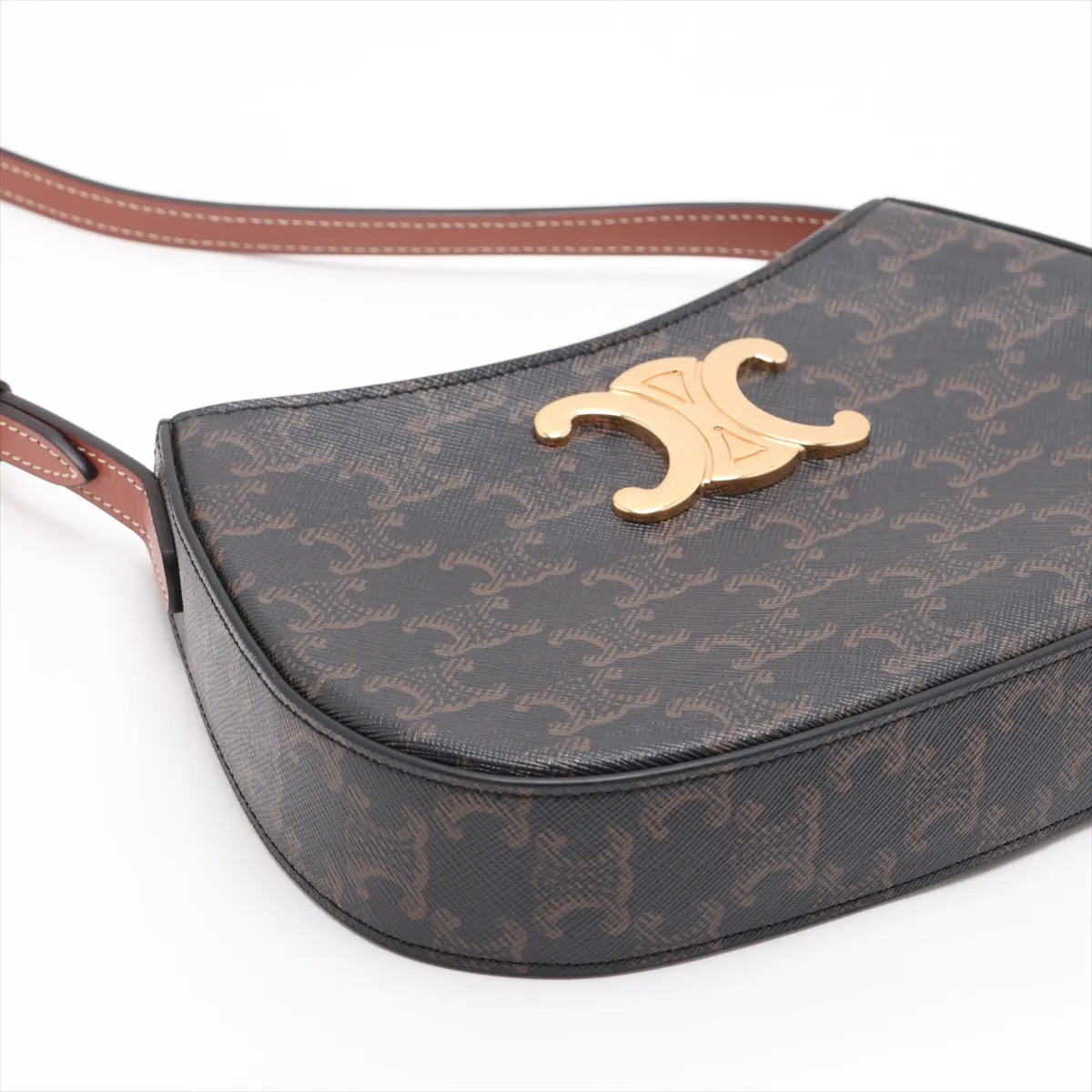 Triomphe Medium Tilly Bag, PVC x Leather Shoulder Bag, Black x Brown — view 4