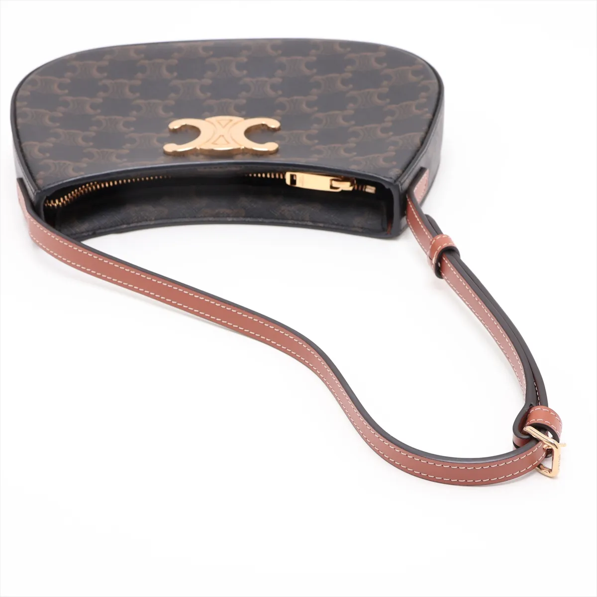 Triomphe Medium Tilly Bag, PVC x Leather Shoulder Bag, Black x Brown — view 5