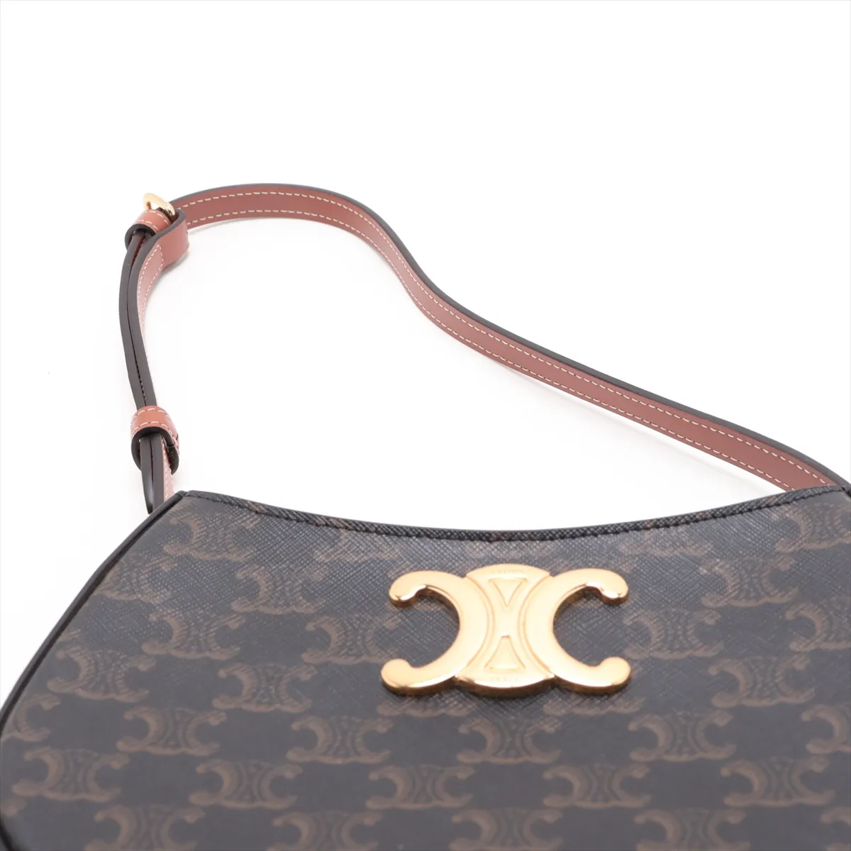 Triomphe Medium Tilly Bag, PVC x Leather Shoulder Bag, Black x Brown — view 6