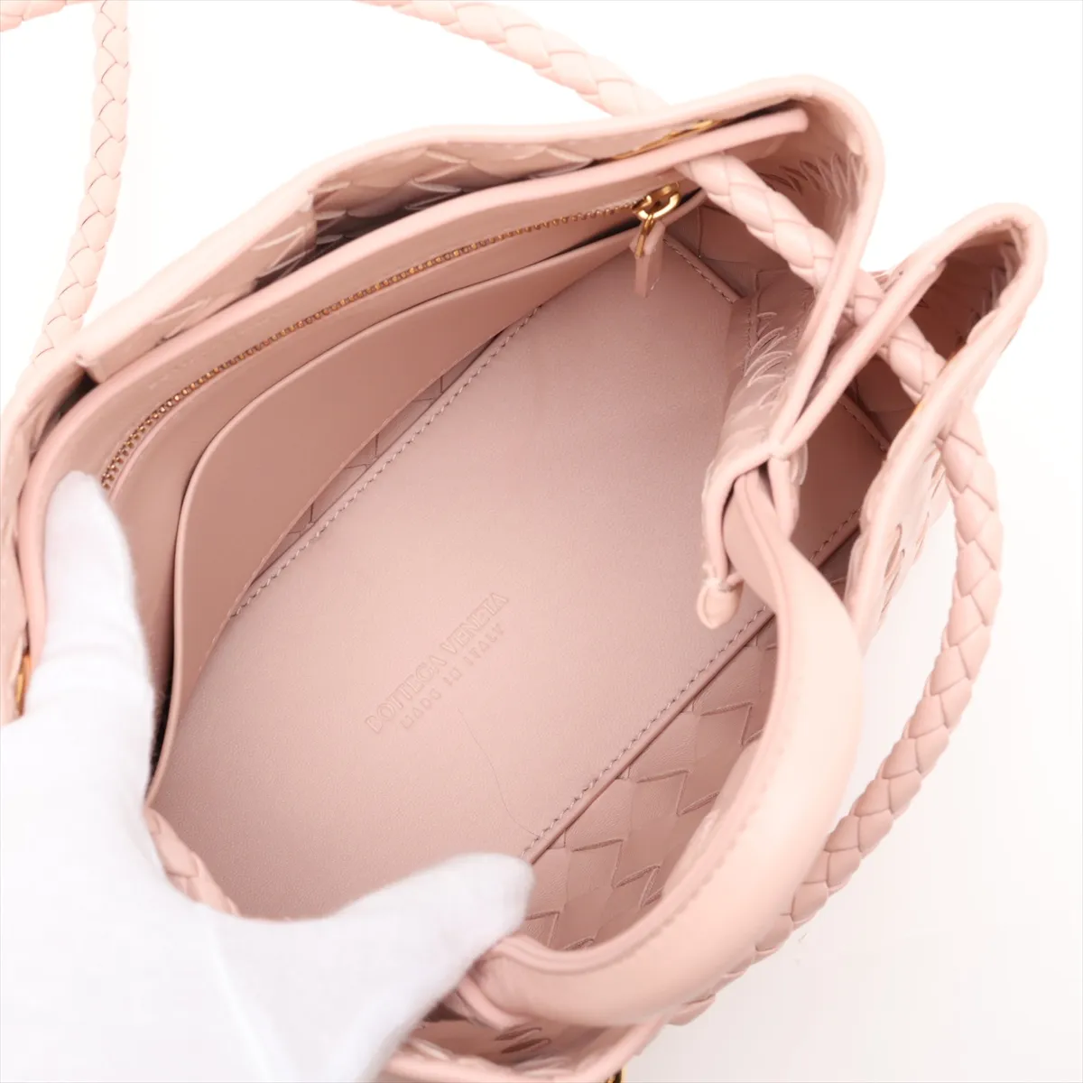 Intrecciato Small Andiamo Leather 2-Way Handbag Pink — view 8