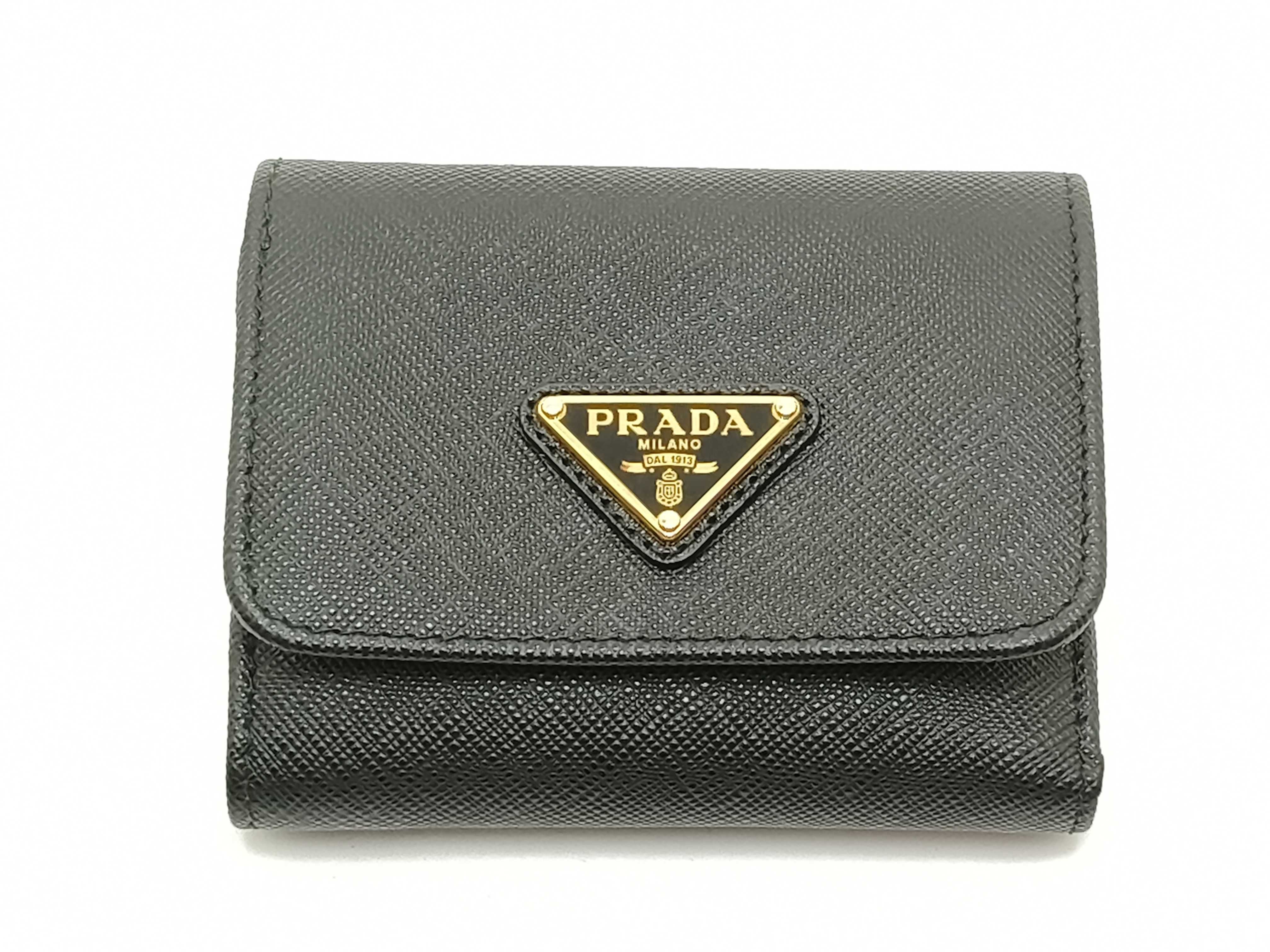 wallet triangle logo saffiano leather wallet